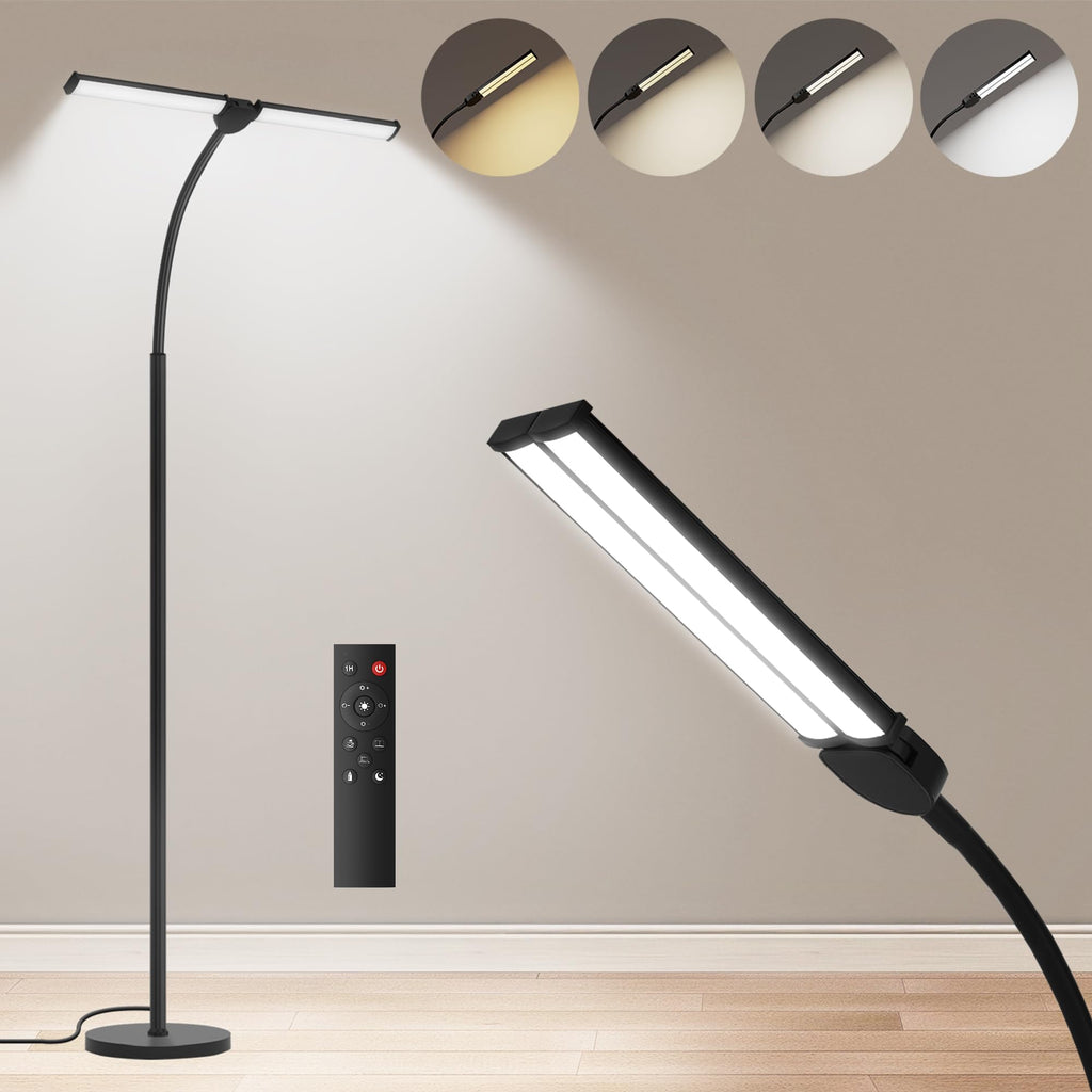 Dual-head gooseneck LED floor lamp with adjustable color temperature