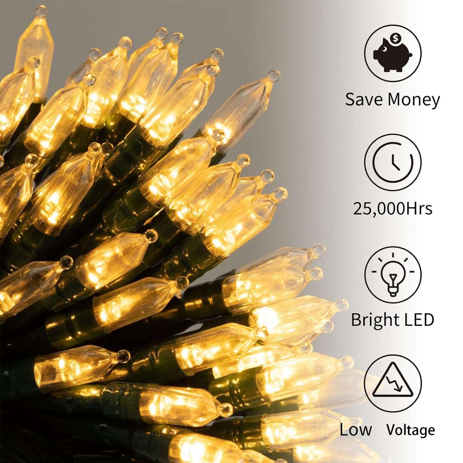 Warm white mini string light, 2-pack, 18 ft, battery-powered