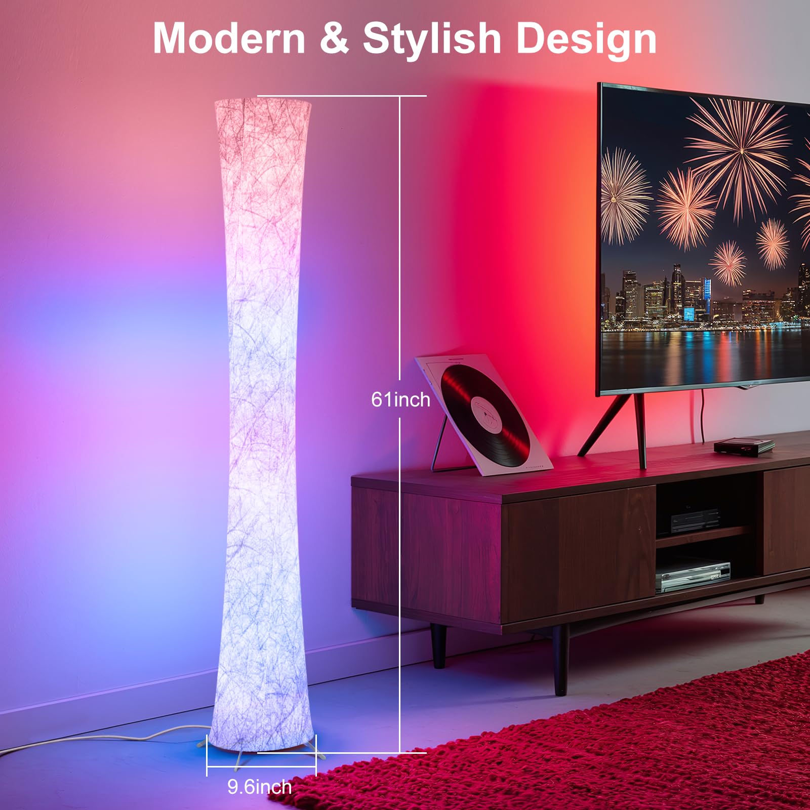 61-inch smart RGB corner floor lamp with music sync and 16 million color options