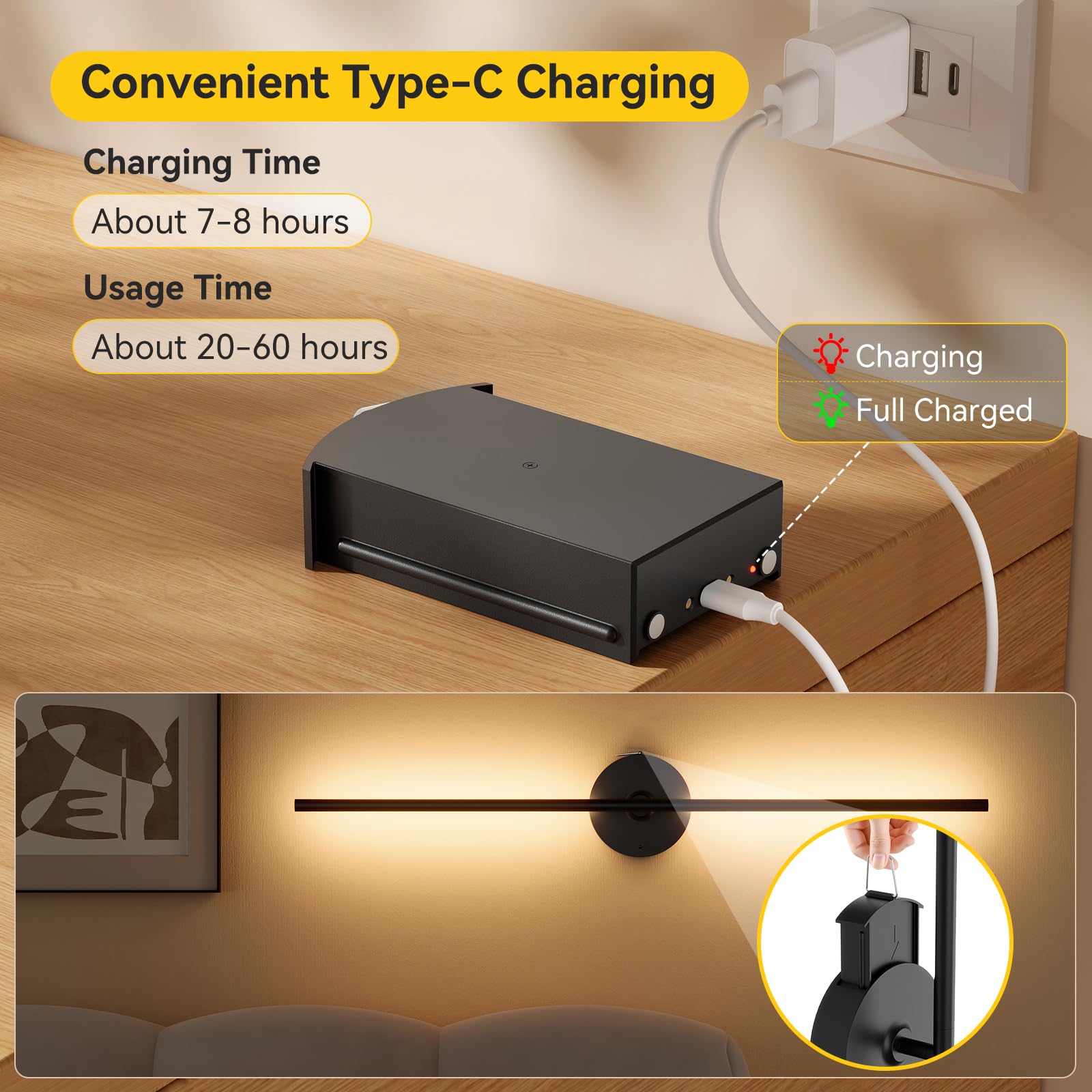 Set of 2 wireless rechargeable wall sconces, dimmable for home decor
