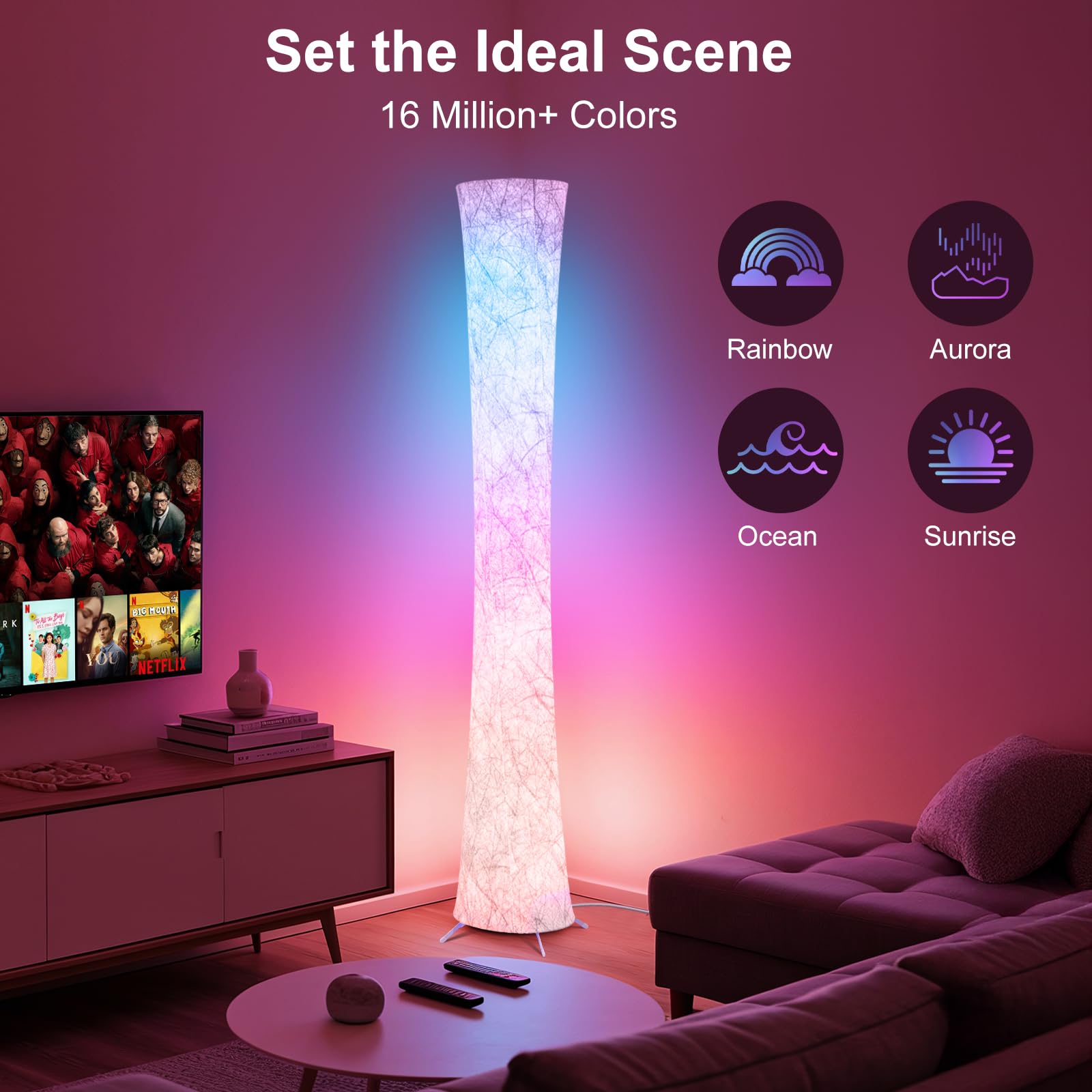 61-inch smart RGB corner floor lamp with music sync and 16 million color options