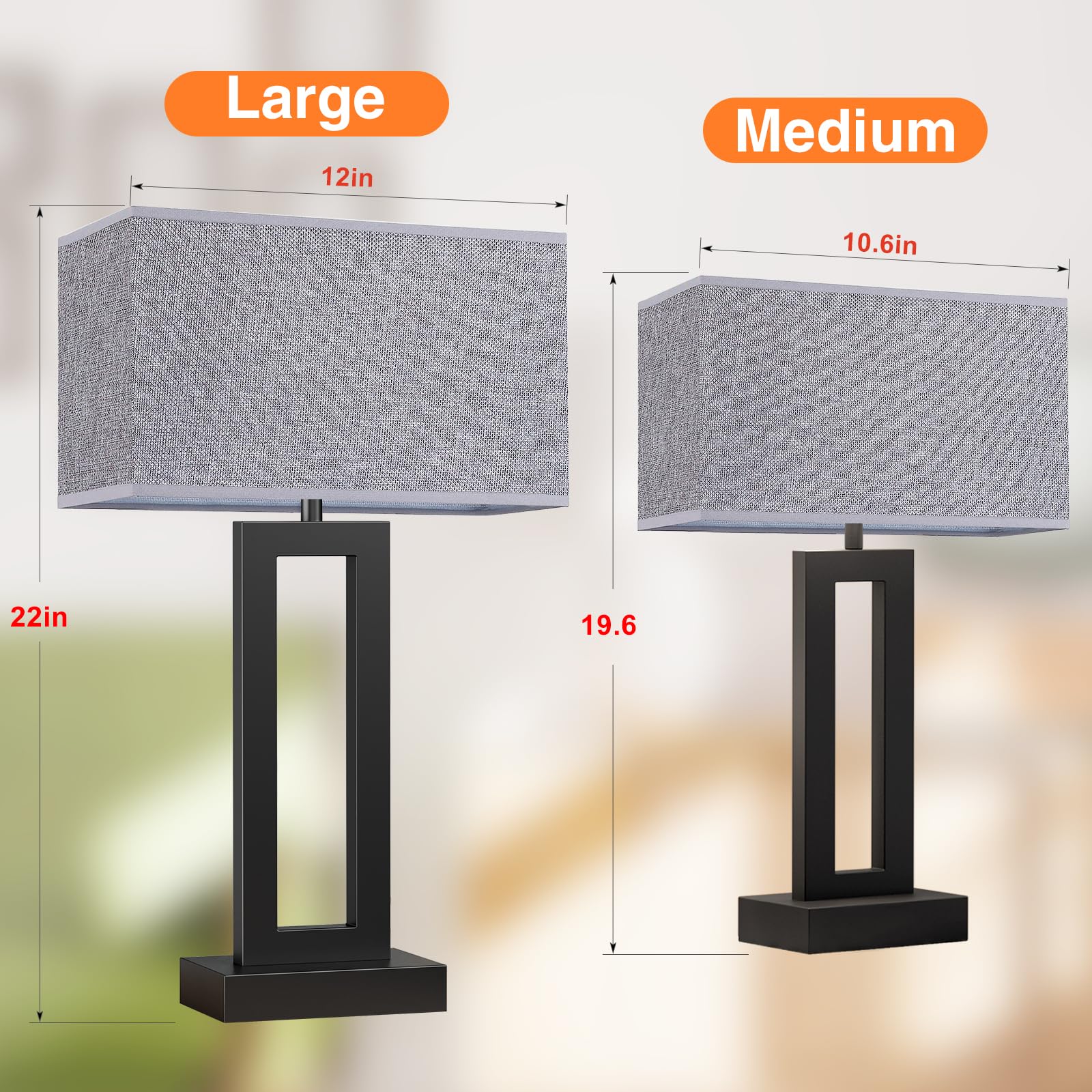 22-inch touch control bedside table lamp set of 2 with USB charging