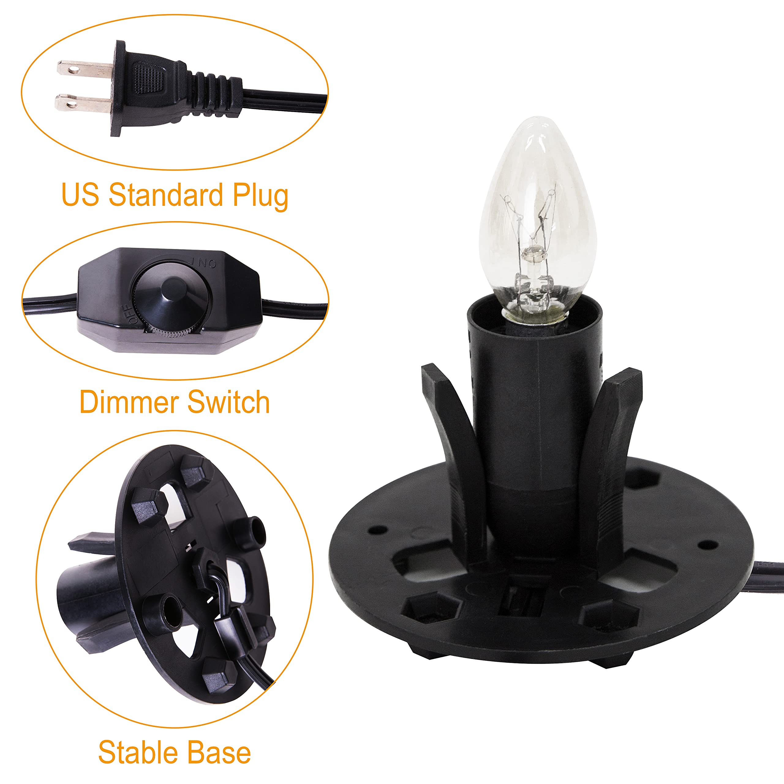 6-Pack Salt Lamp Replacement Cord with Dimmer Switch – 5FT E12 Halogen Bulbs, Copper Wire Base Assembly for Himalayan Crystal Lamps