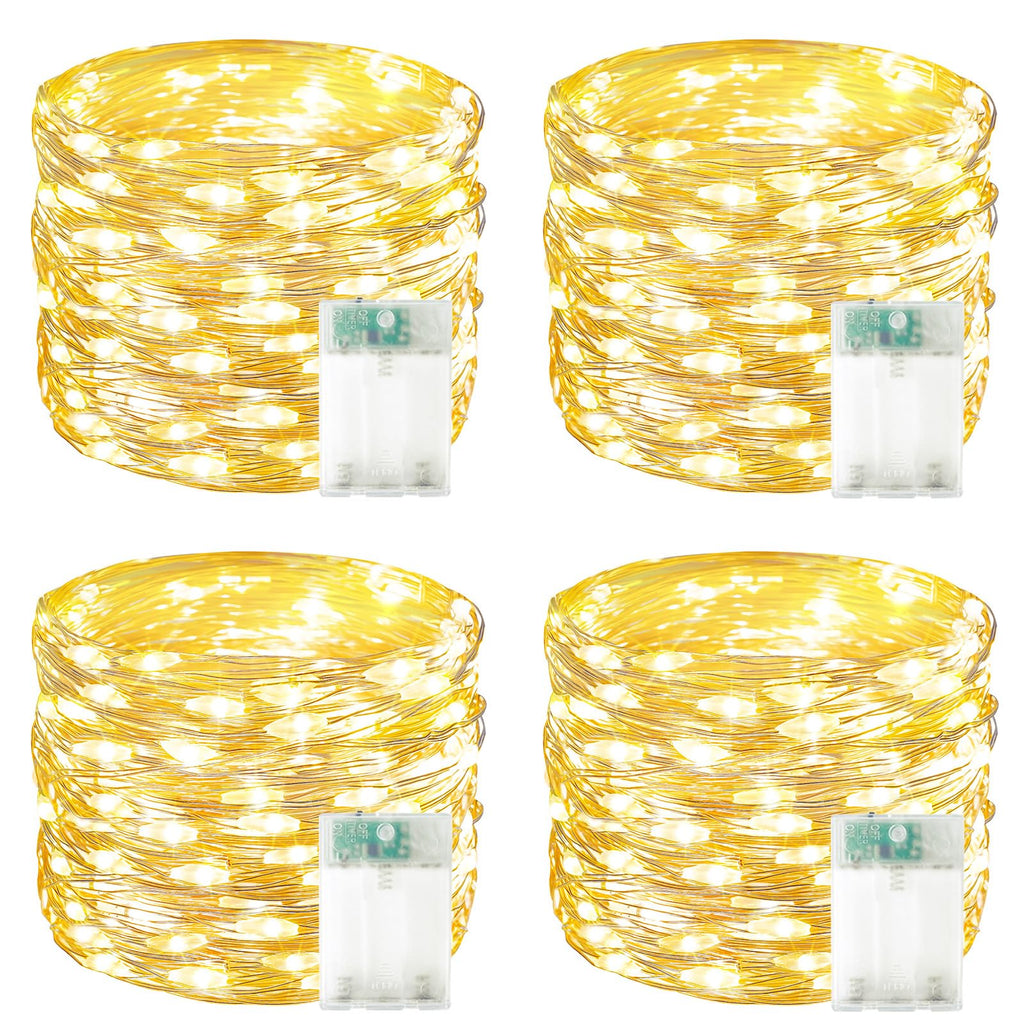 Battery-operated outdoor string light 4-pack, 20ft waterproof with timer