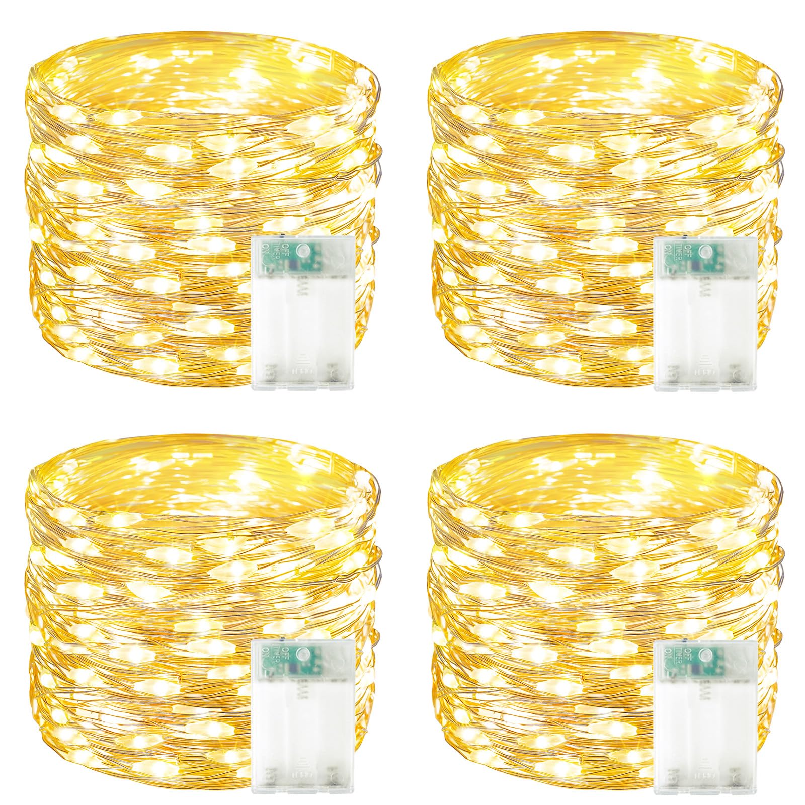Battery-operated outdoor string light 4-pack, 20ft waterproof with timer