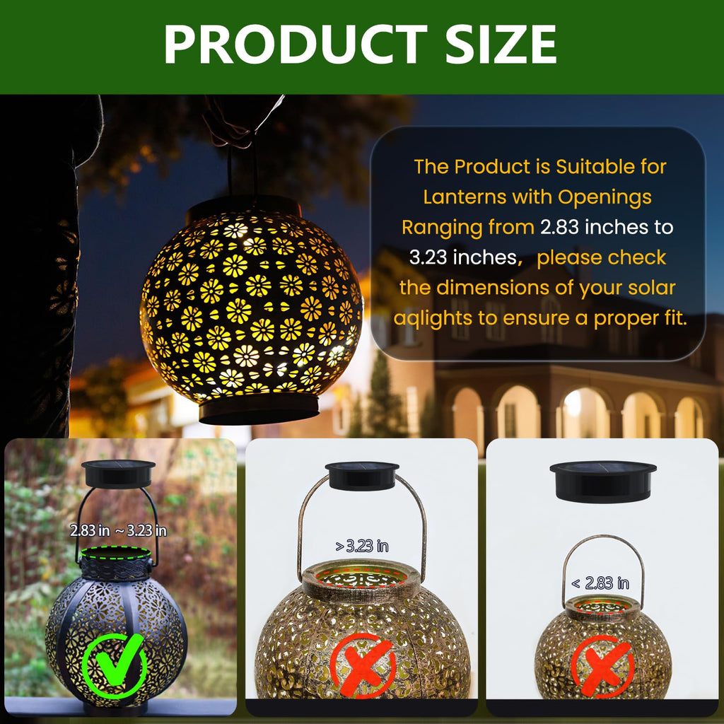 2-Pack Solar Light Replacement Tops – 3.23" Waterproof Lantern Parts with 2.83" Base for Outdoor Hanging Garden Patio Lights
