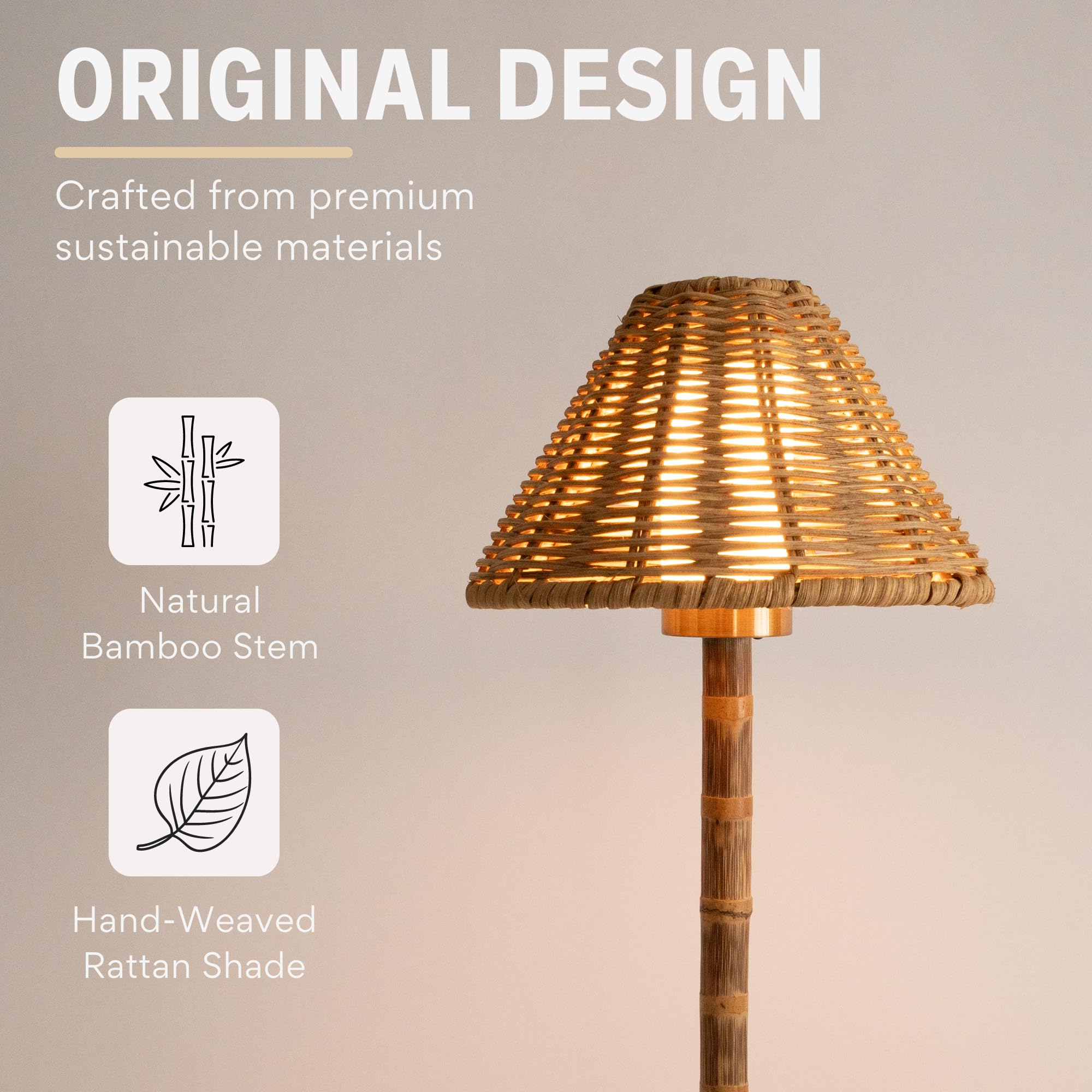 LUXELYKOS Bamboo Cordless LED Table Lamp – Rechargeable 24HR Battery, Dimmable Warm Light, 15IN Portable with Remote for Indoor Outdoor Patio