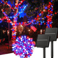 Solar red white and blue outdoor string light, 80ft 200 LED, 8 modes