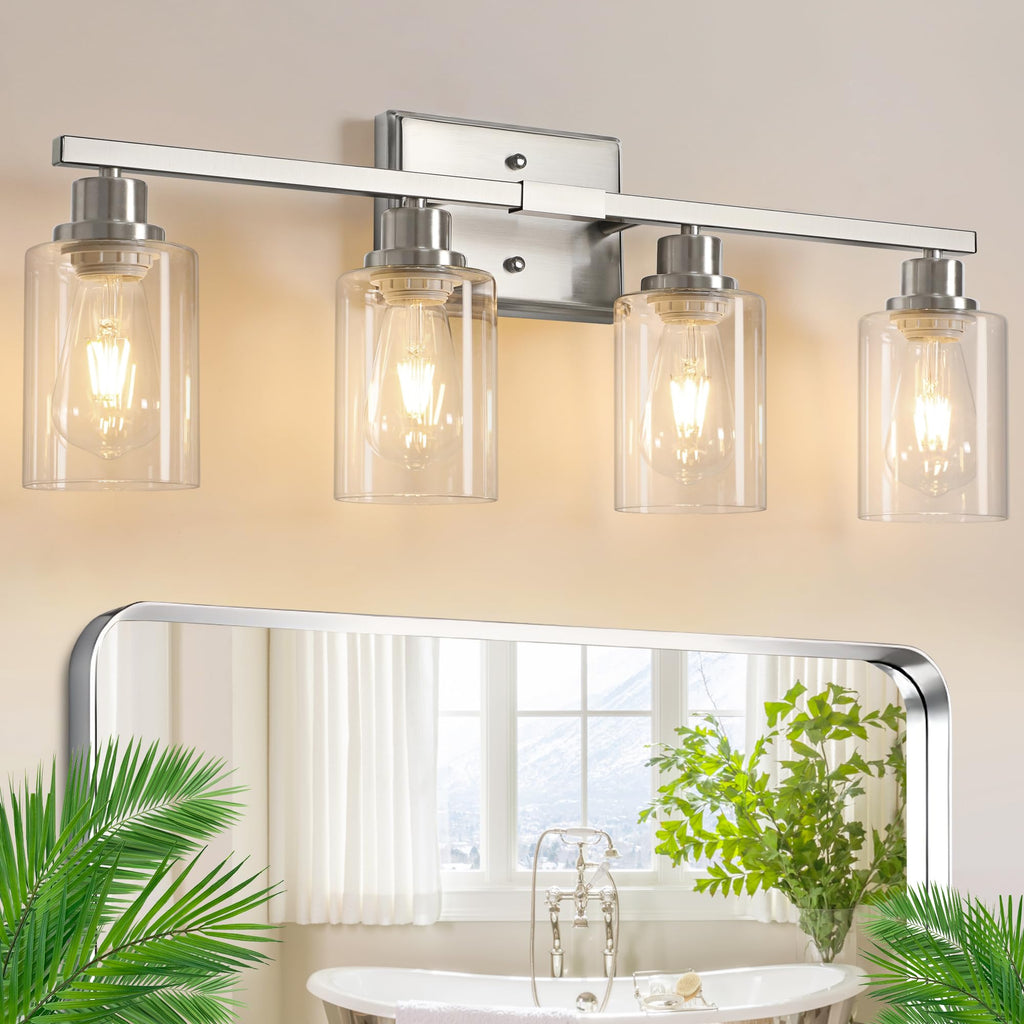 4-light brushed nickel vanity wall sconce for bathroom mirror decor
