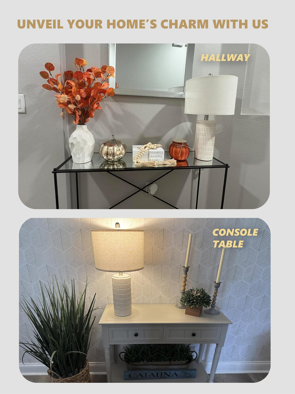 23-inch ceramic bedside table lamp for bedroom nightstands, white