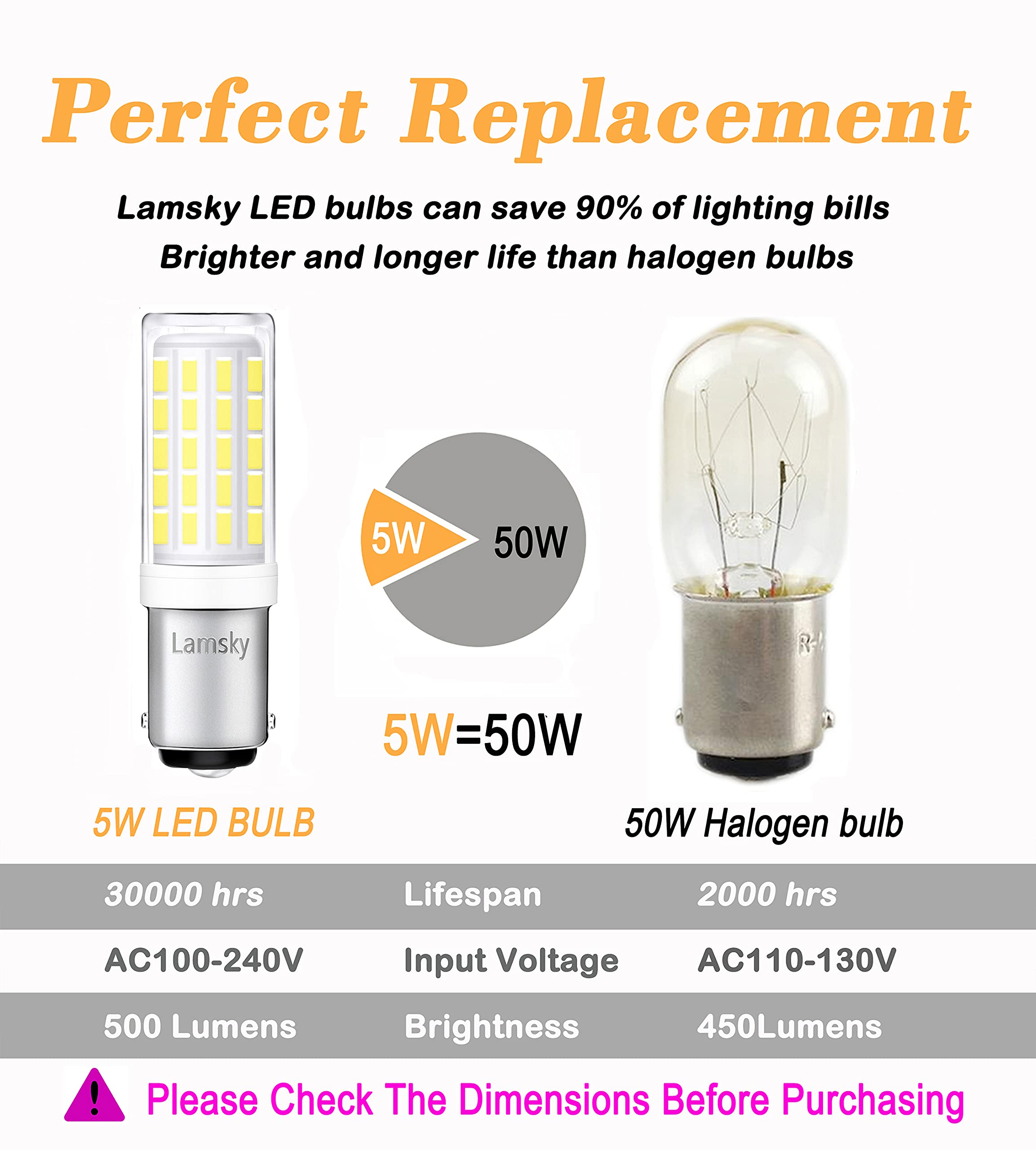 4-Pack BA15D LED Bulbs – 5W Daylight White 6000K, 500LM Bayonet Base, 50W Halogen Equivalent for Sewing Machine Light