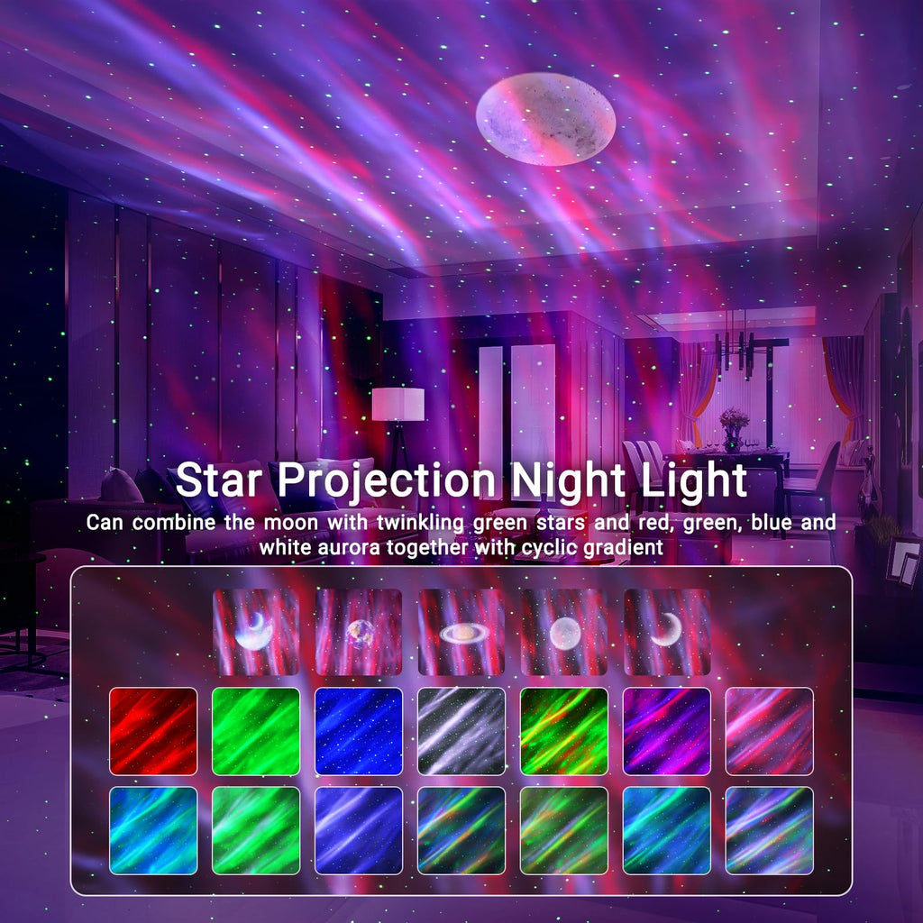 Northern lights star projector night light with Bluetooth speaker and white noise
