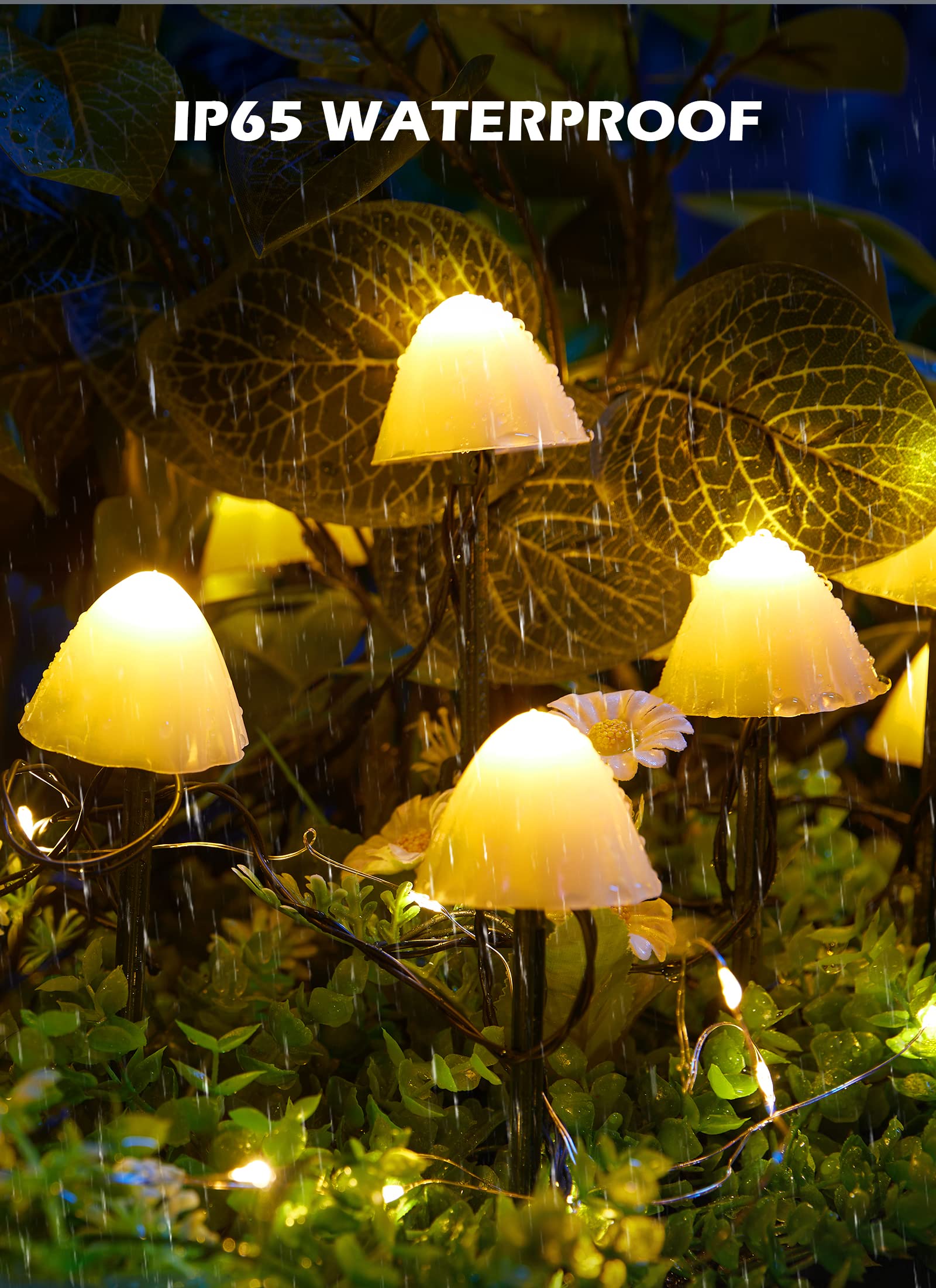 Solar mushroom outdoor string light path lights, 8 modes