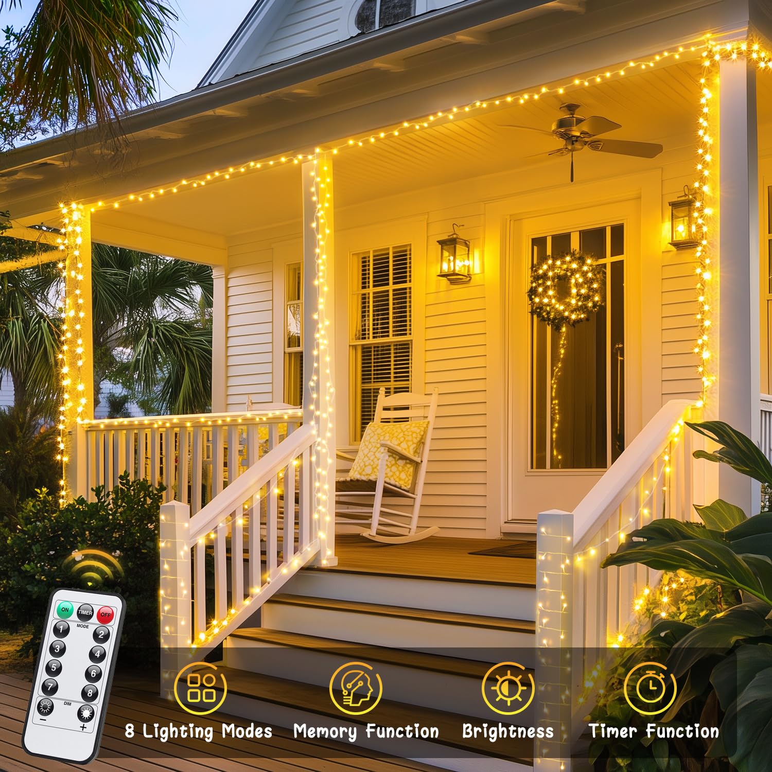 2-pack battery-operated outdoor string lights, 66-ft warm white fairy lights
