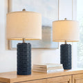 Blue ceramic farmhouse table lamp set for bedroom nightstands
