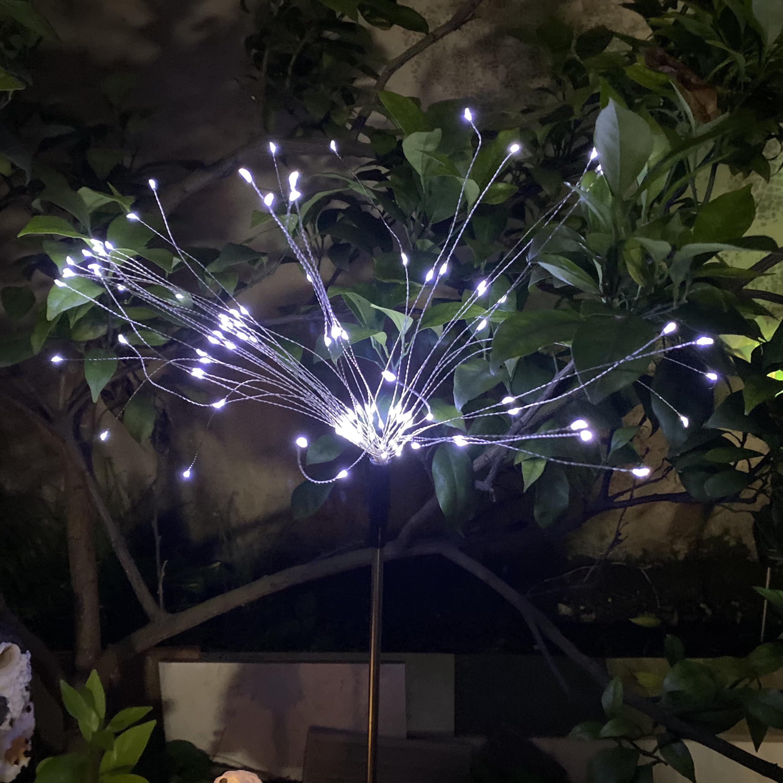 2-Pack Solar Firework Lights – 120 LEDs, IP65 Waterproof, 2 Lighting Modes, DIY Bendable Copper Wire for Garden Patio & Party Decor (Cool White)