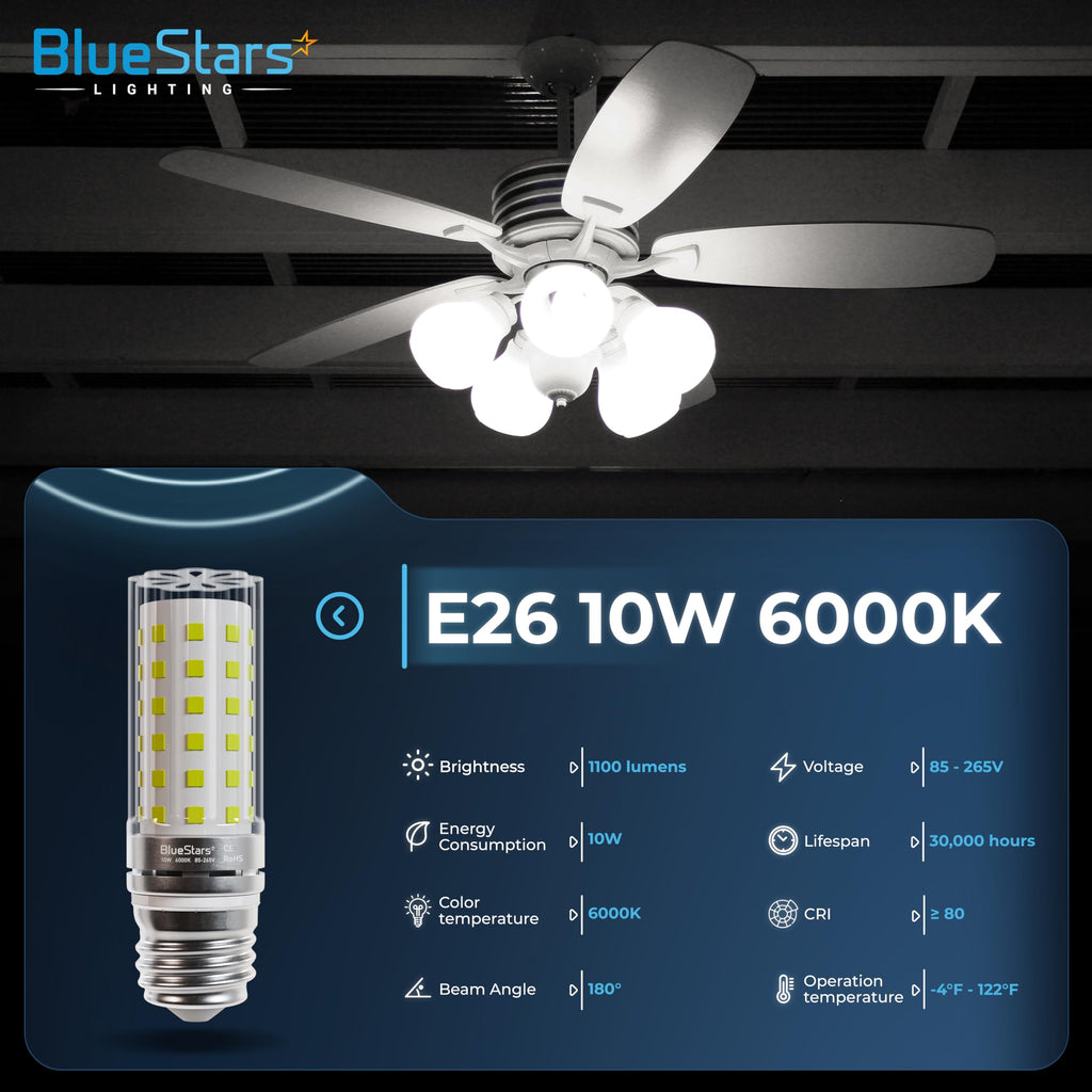 4-Pack LED Corn Bulbs 10W (100W Equivalent) – 1100 Lumens, 6000K Cool White, E26/E27 Base for Home & Commercial Use
