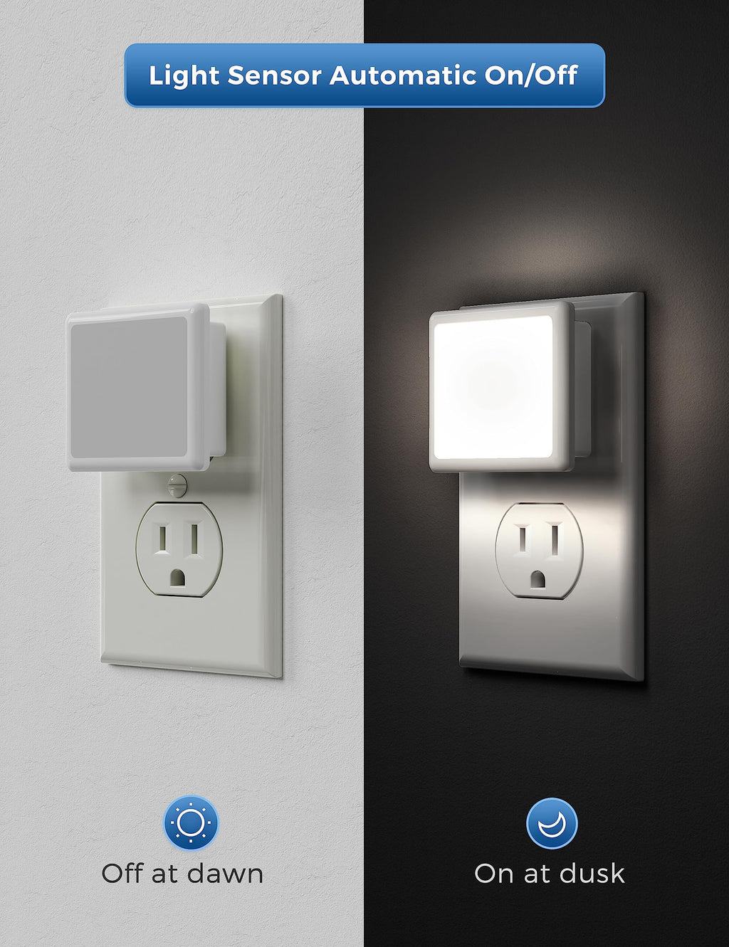 6-pack plug-in LED night lights with dusk-to-dawn auto sensor, daylight white