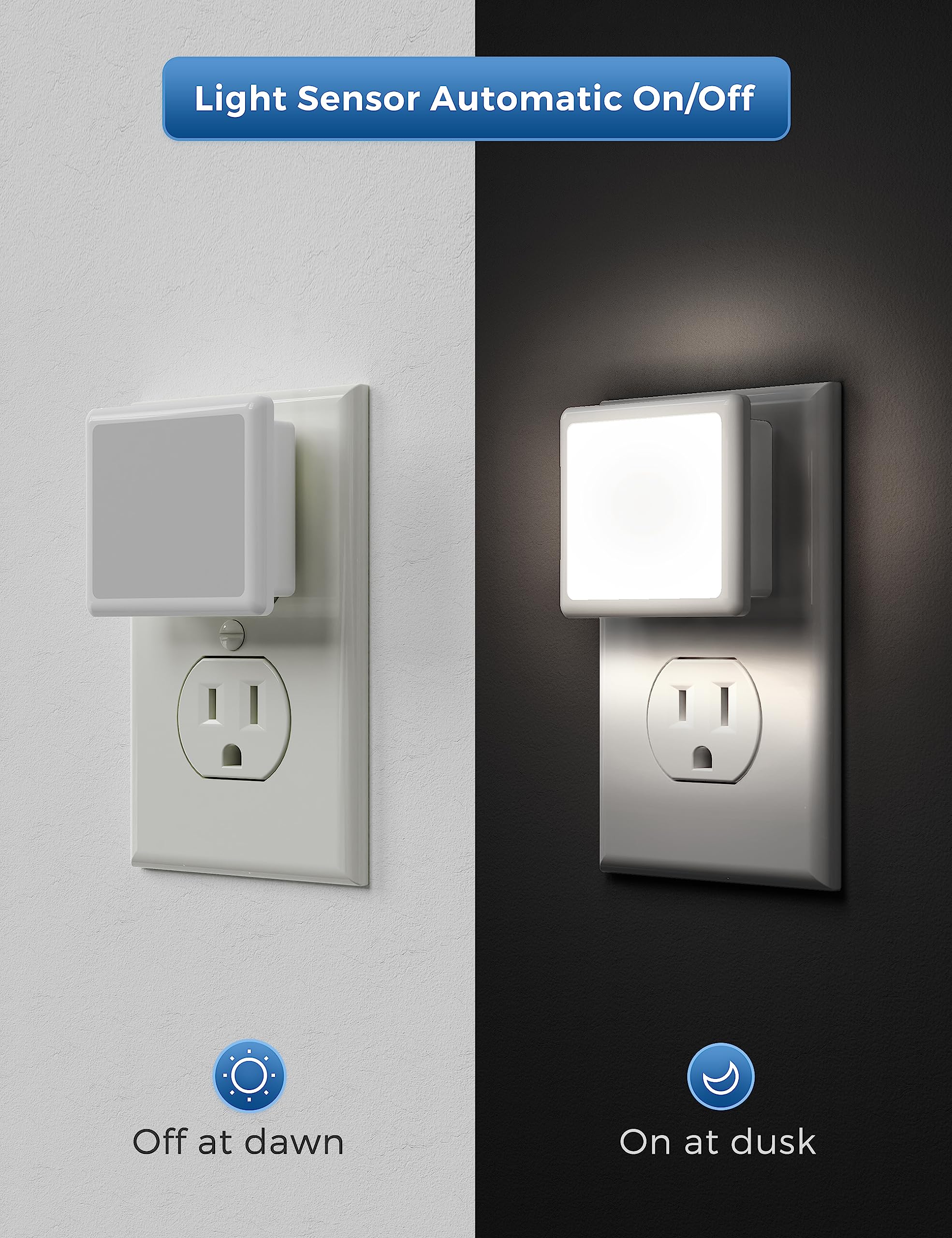 6-pack plug-in LED night lights with dusk-to-dawn auto sensor, daylight white