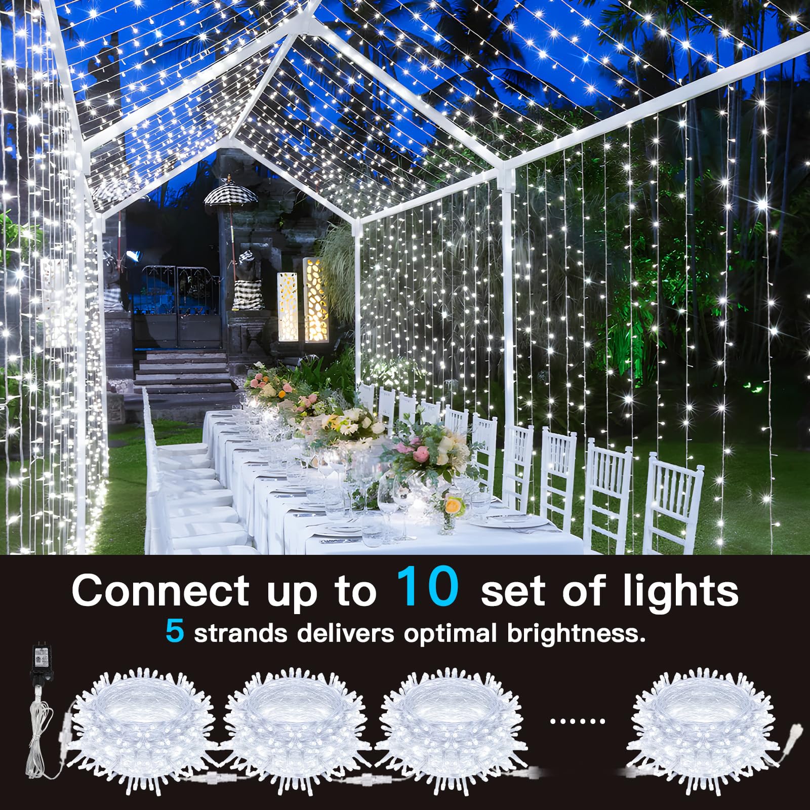 100-LED outdoor string light with timer, 33ft, 12 modes