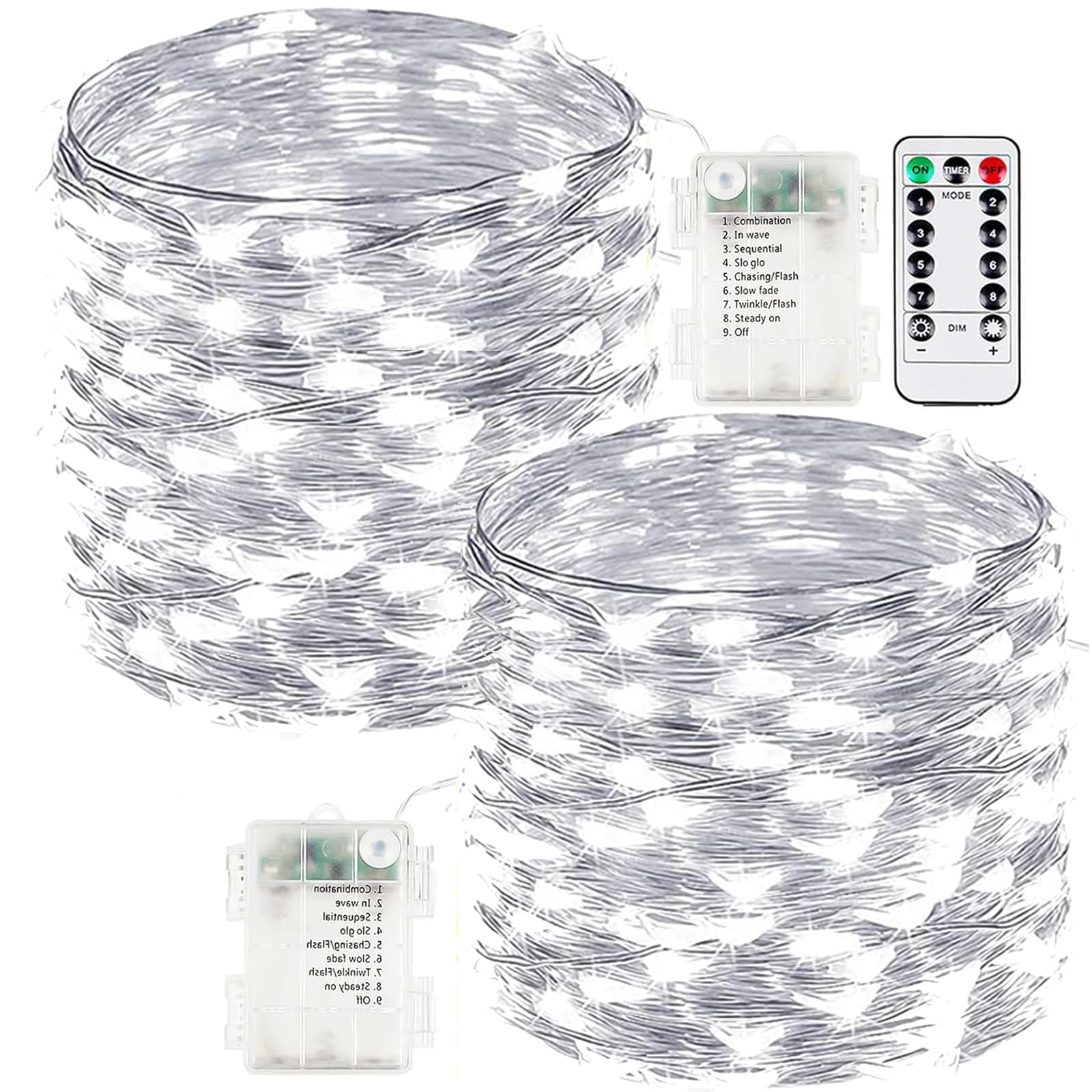 Waterproof battery-powered string light, 200 LEDs, 66 ft, 2-pack