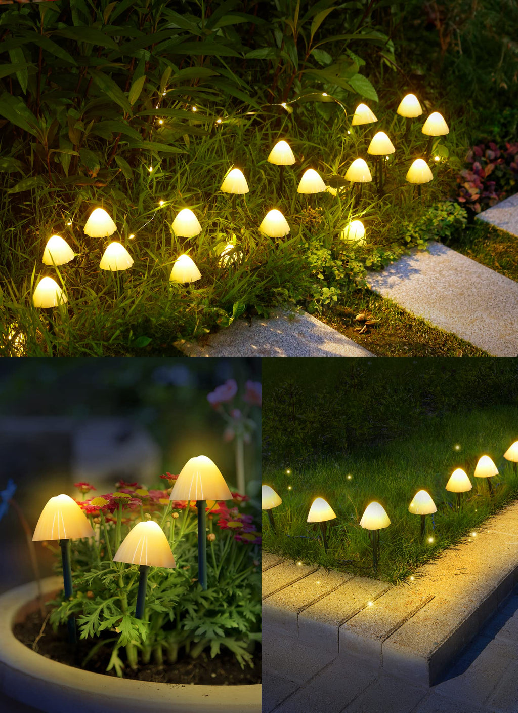 Solar mushroom outdoor string light path lights, 8 modes