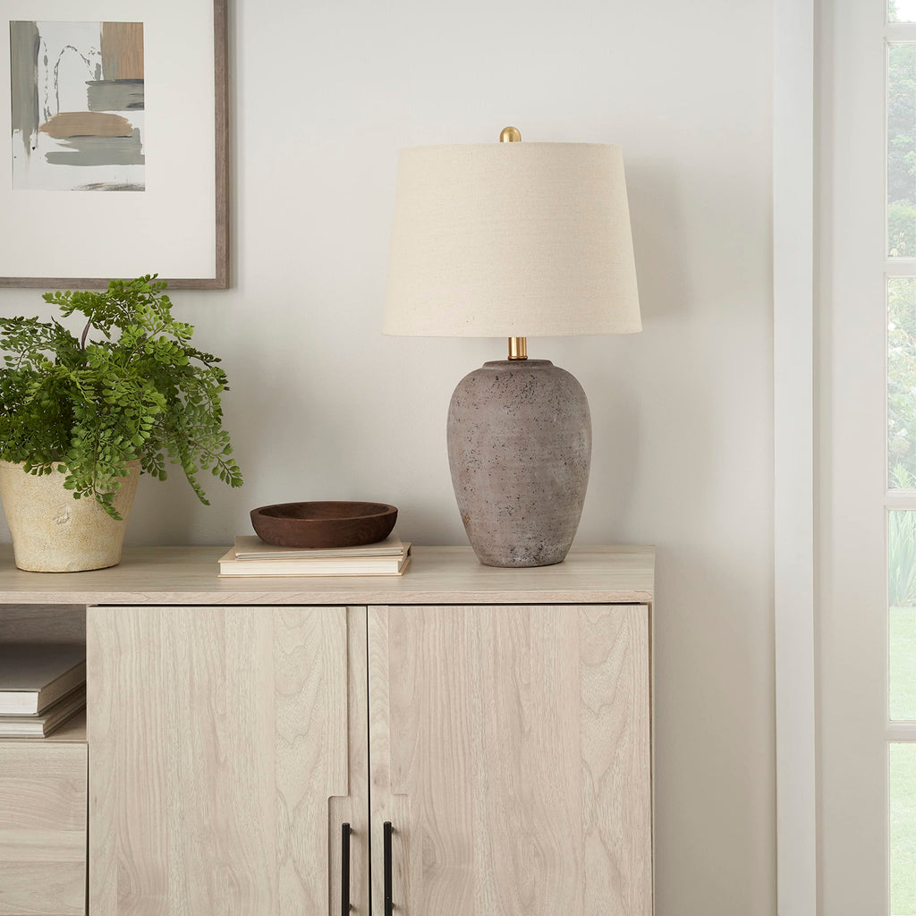 23-inch rustic farmhouse ceramic table lamp with beige linen shade