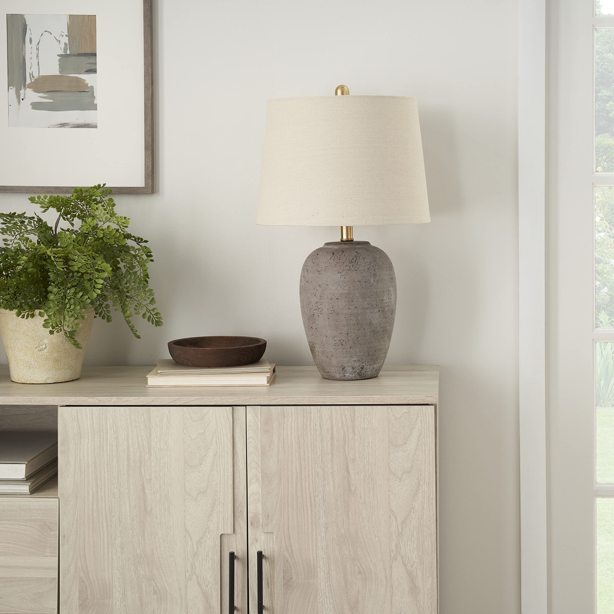 23-inch rustic farmhouse ceramic table lamp with beige linen shade