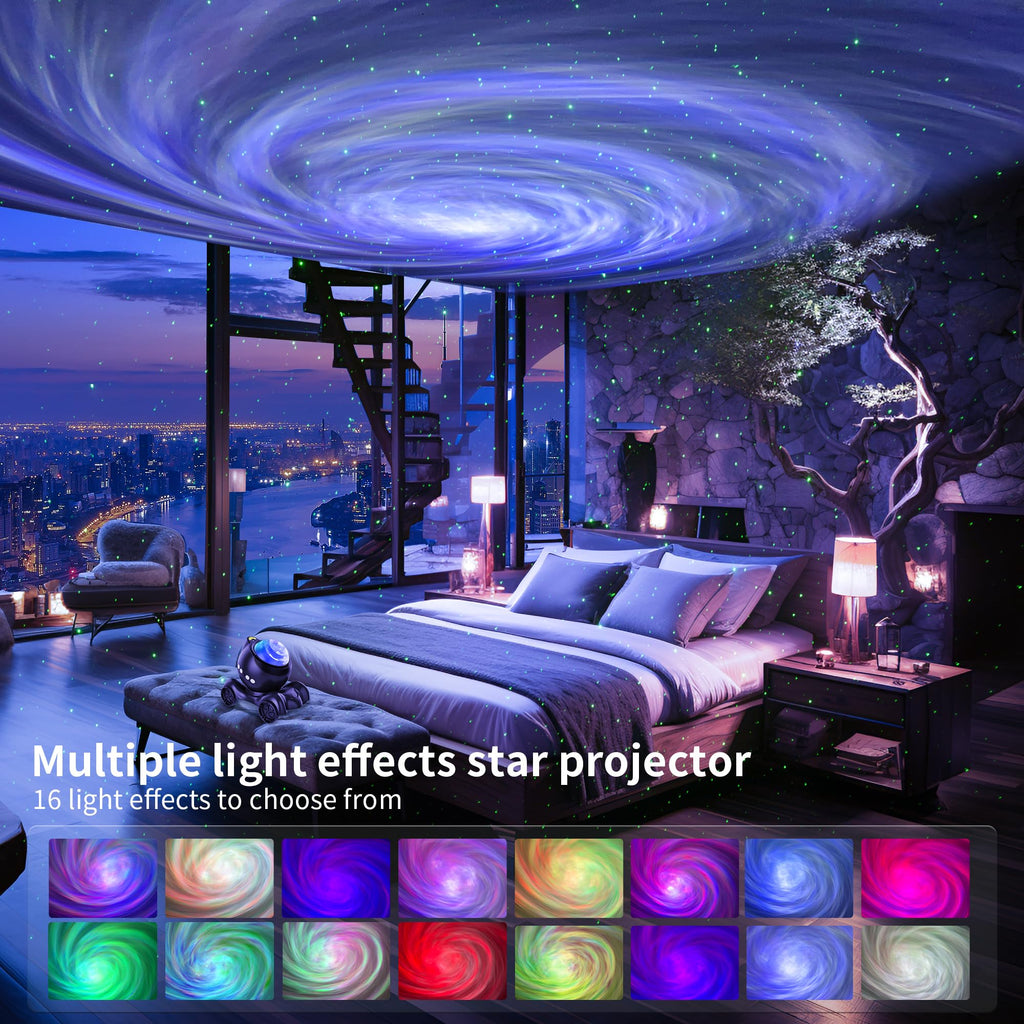 Aurora star projector night light with built-in Bluetooth speaker and white noise