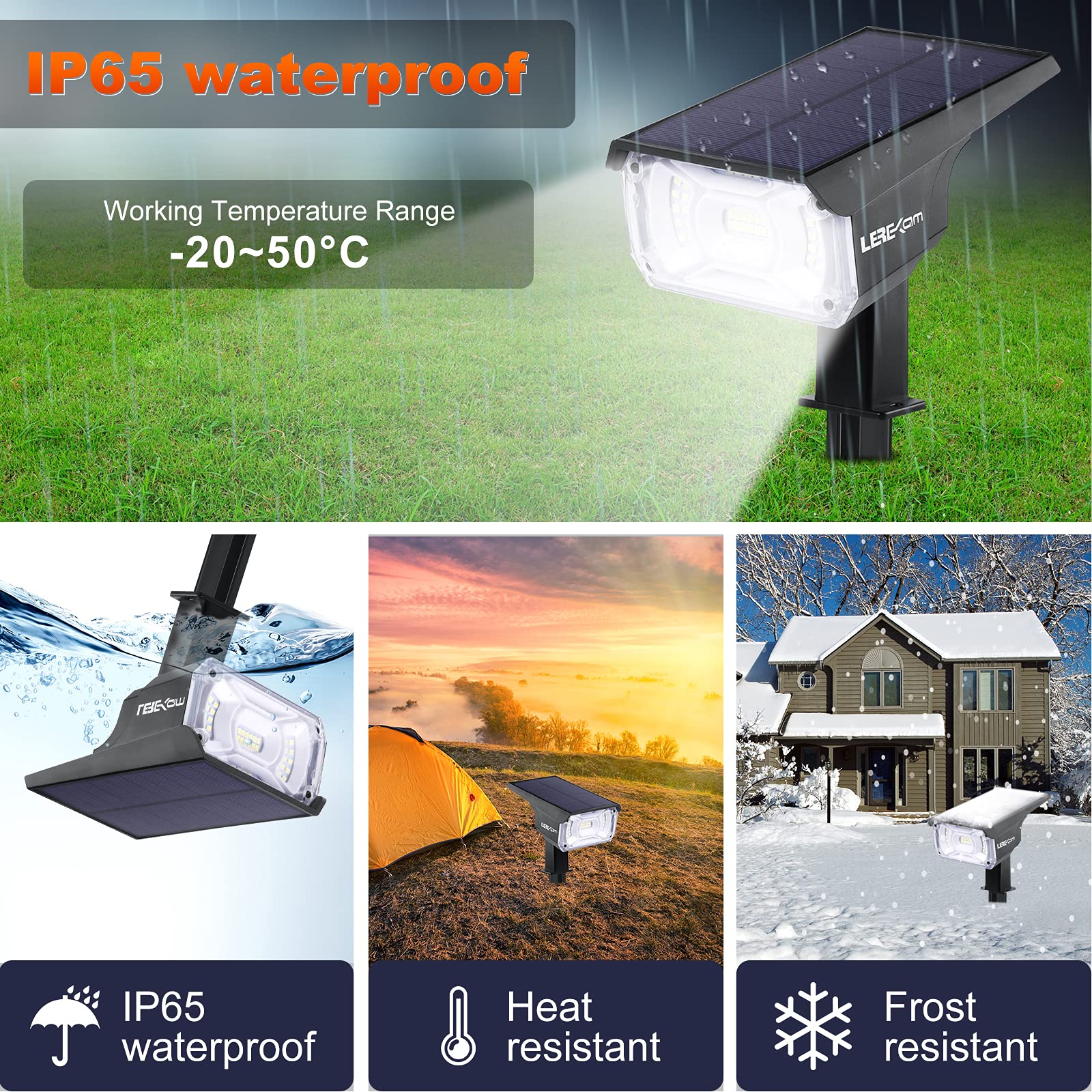 2-Pack LEREKAM Solar Spot Lights – 40 LED, IP65 Waterproof, USB & Solar Powered, Auto On/Off for Yard & Landscape