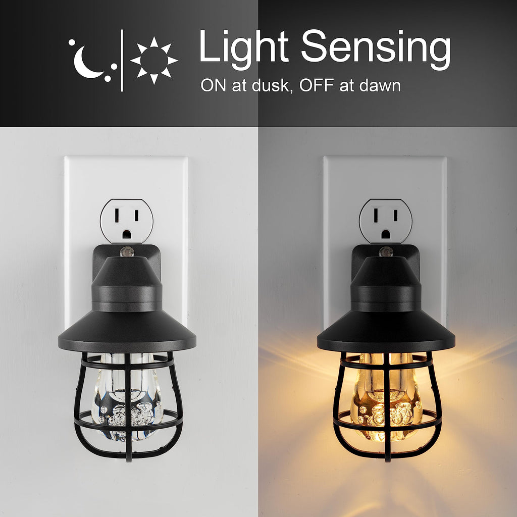 Vintage-style plug-in LED night light with dusk-to-dawn sensor, 2-pack
