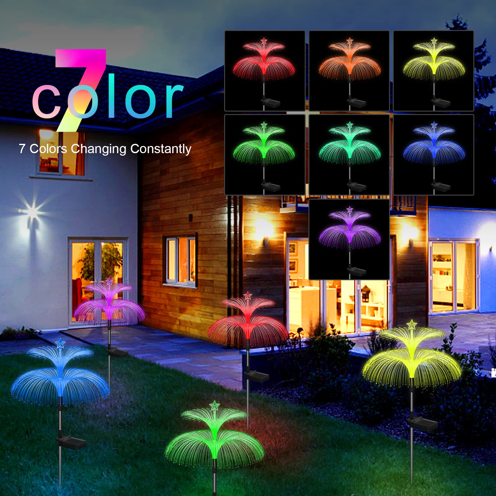 Solar-powered outdoor string light, 3-pack color-changing waterproof garden decor