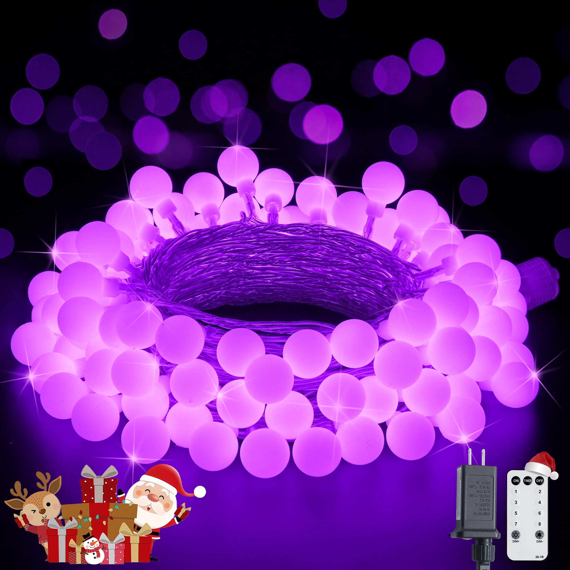 Purple globe string light, 33 ft, 100 LEDs, 8 modes with remote