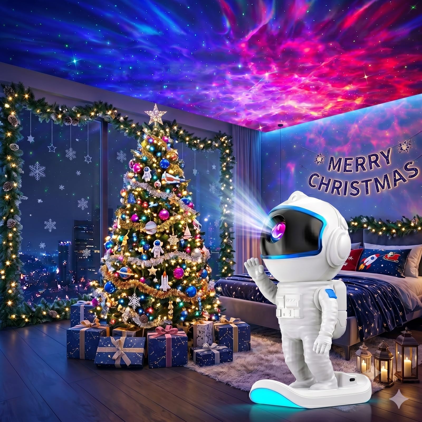 Star projector night light with timer, remote control and adjustable head angle