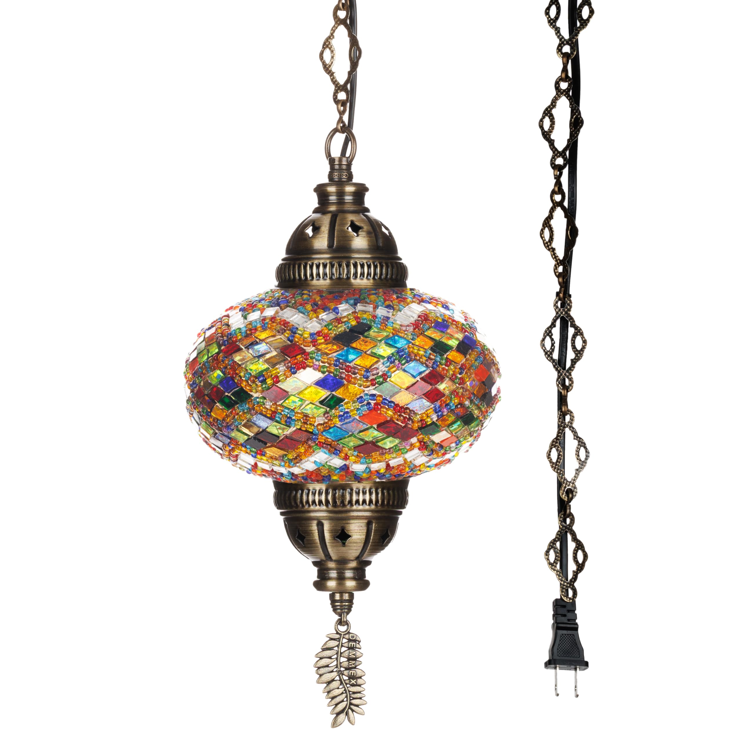 Handcrafted Mosaic Glass Plug-In Pendant Light for Mediterranean Decor