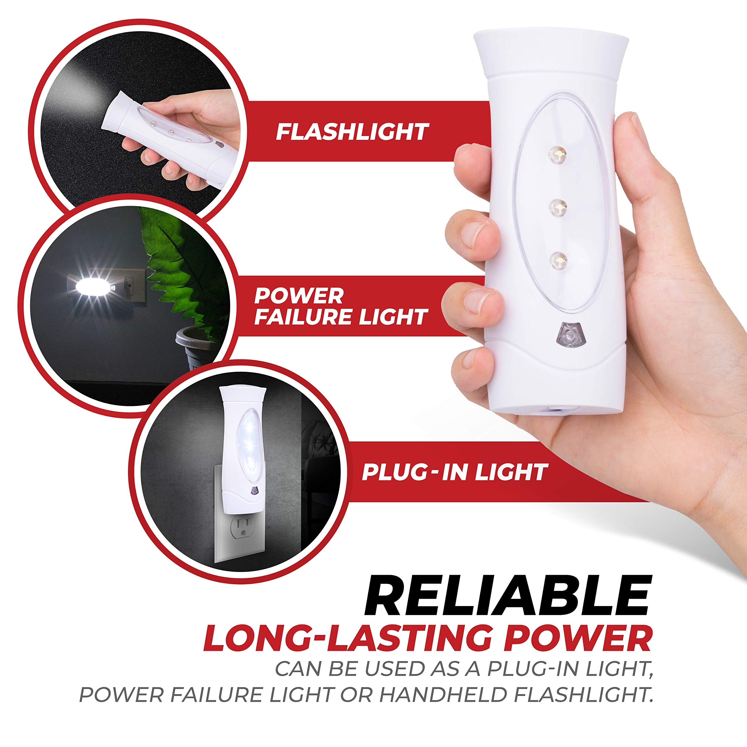 AMERELLE LED Emergency Light Triple Function – Rechargeable, Plug-In Flashlight Combo, Power Failure Ready for Home & Storm Backup