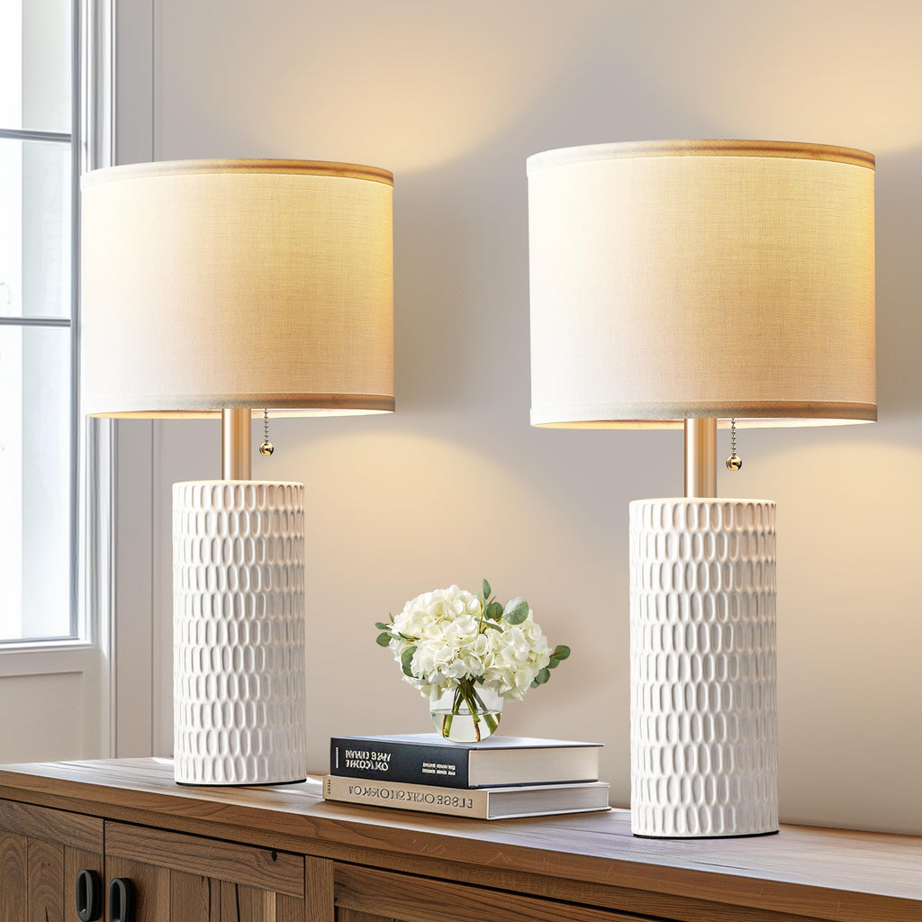 Set of 2 ceramic table lamps for bedroom nightstands, 20 inch