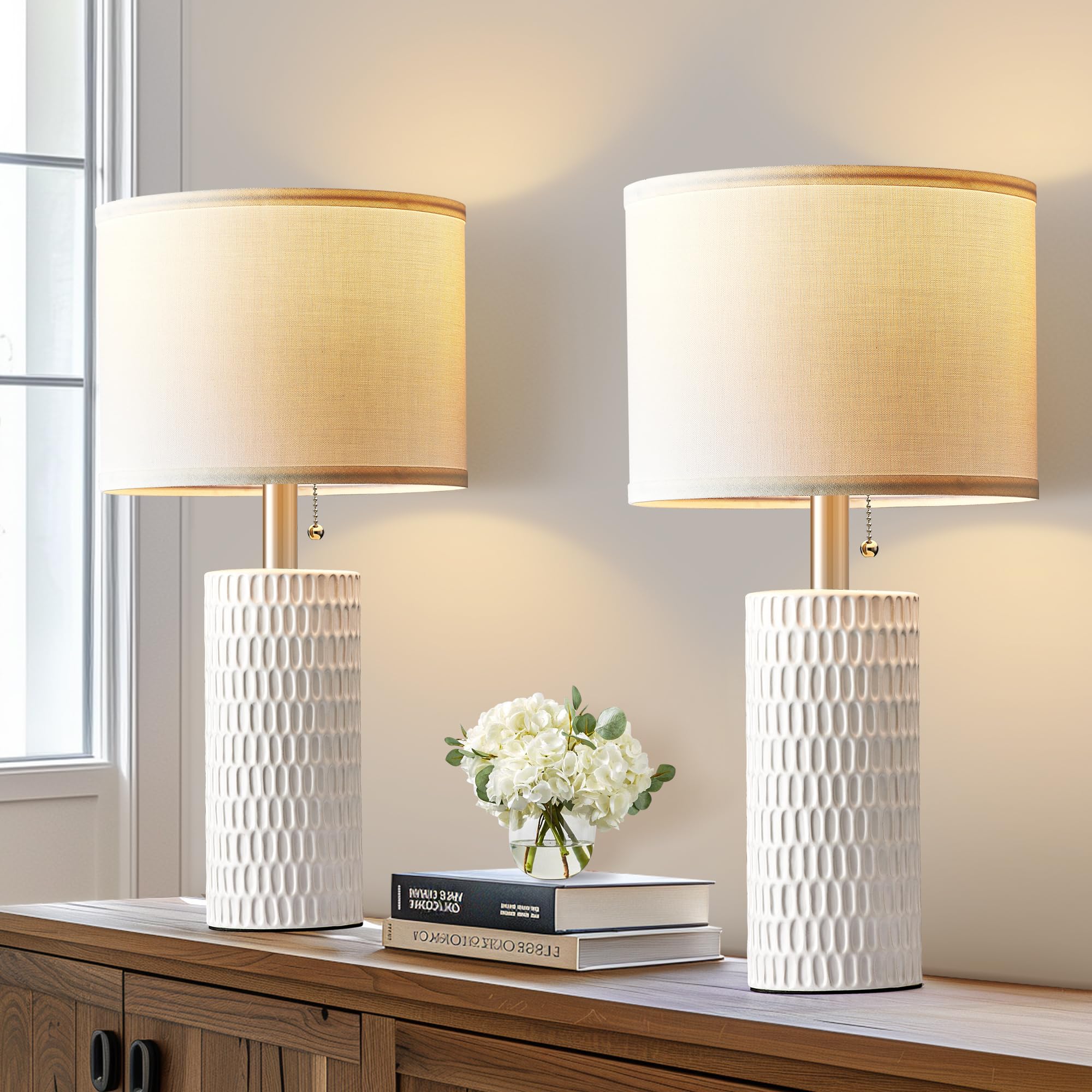Set of 2 ceramic table lamps for bedroom nightstands, 20 inch