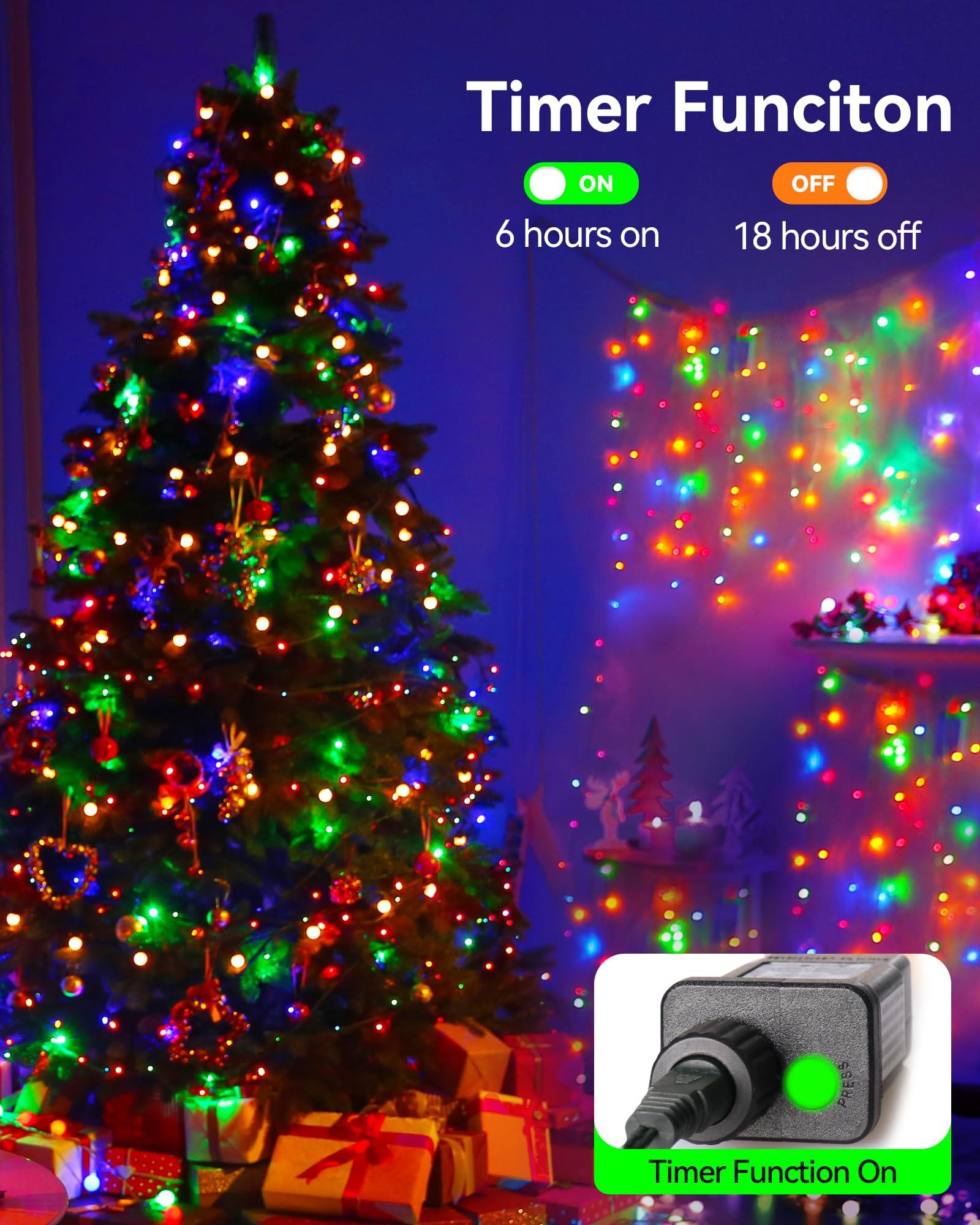 Multicolor waterproof string light, 33 ft, 100 LED, 8 modes