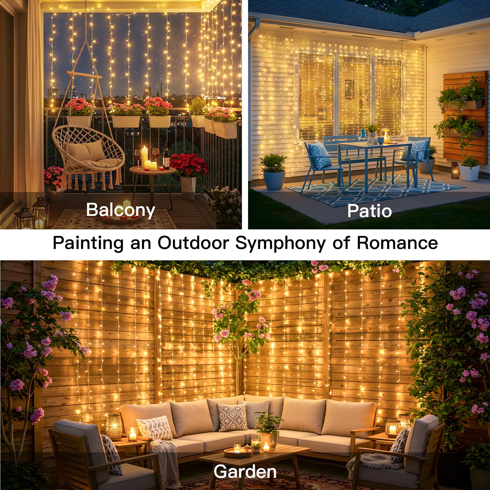 200-LED curtain string light for indoor and outdoor decor