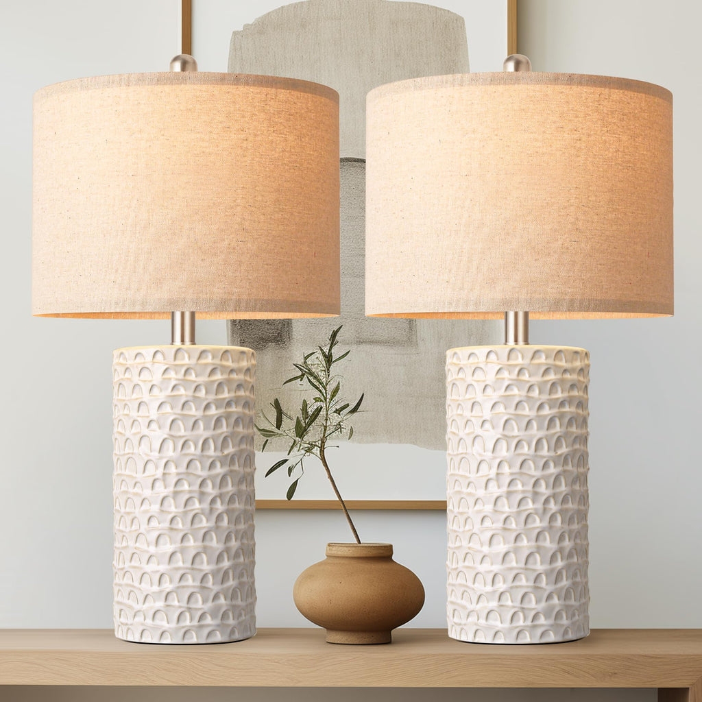 23-inch ceramic farmhouse table lamp set of 2 for bedroom and living room decor
