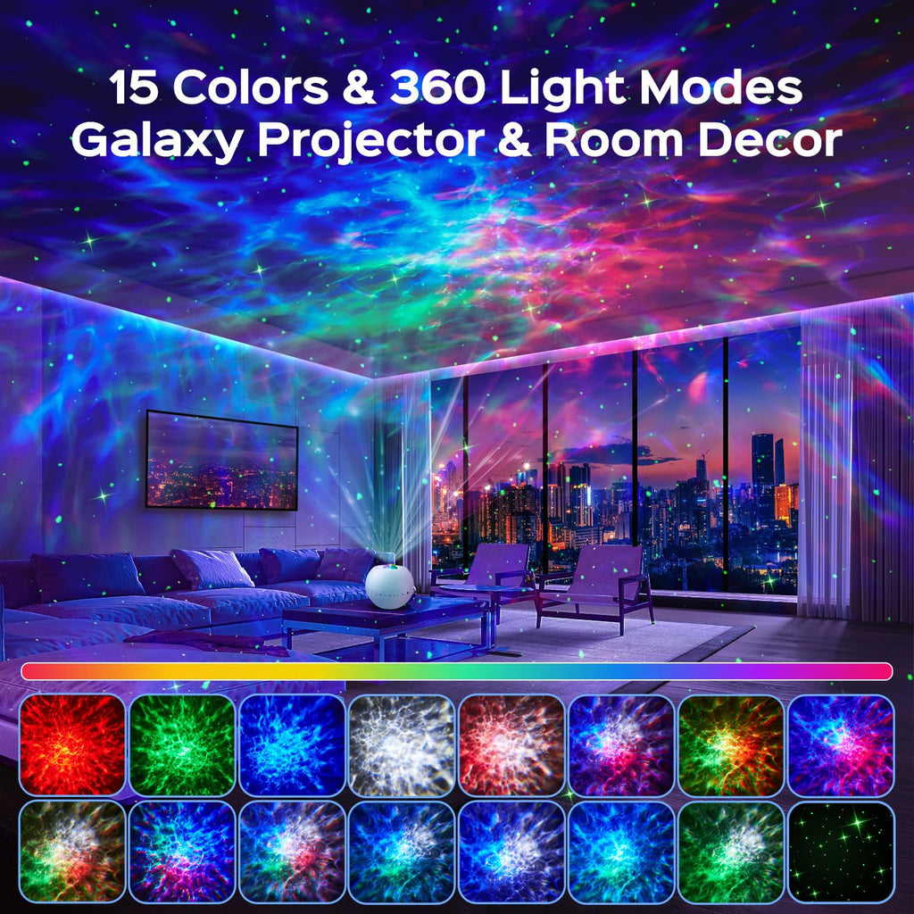 360-light galaxy star projector night light with lava lamp effect and Bluetooth audio