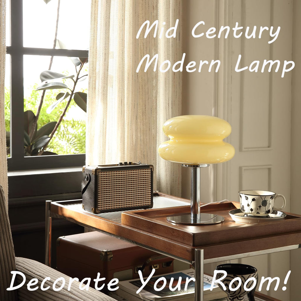 Mid-century mushroom table lamp, dimmable vintage-style bedside lamp