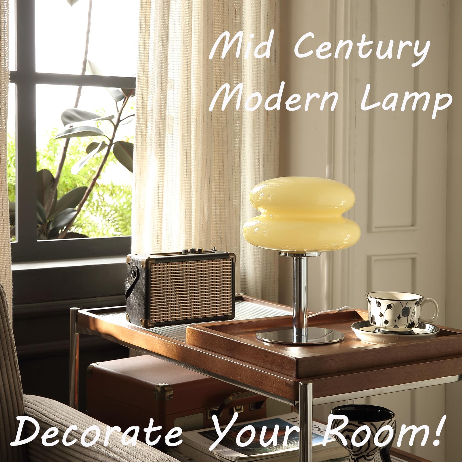 Mid-century mushroom table lamp, dimmable vintage-style bedside lamp