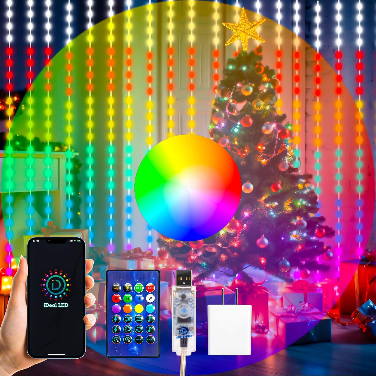 300-LED curtain string light with remote, 9.8 x 9.8 ft, 8 modes