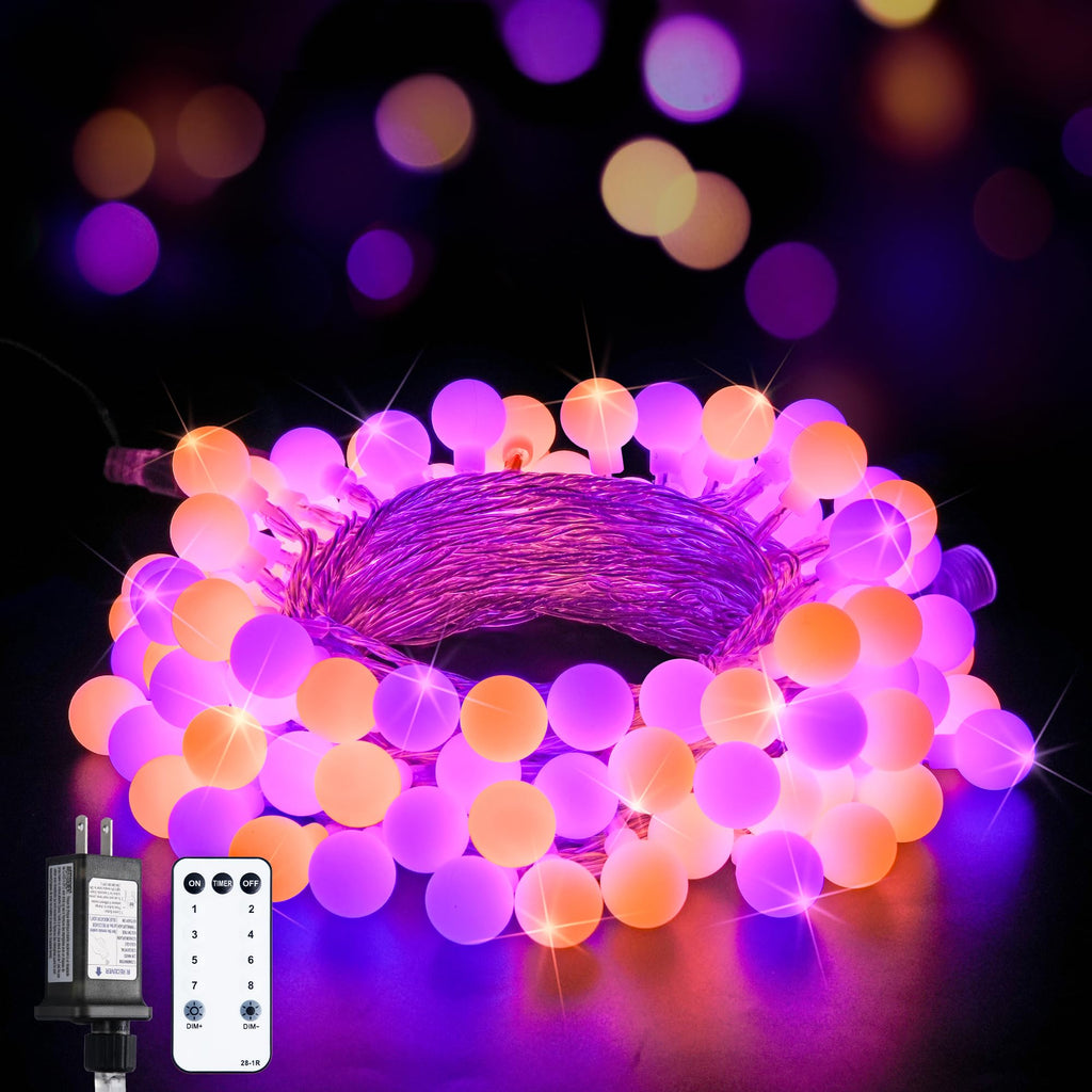 Orange and purple globe string light, 33 ft, connectable