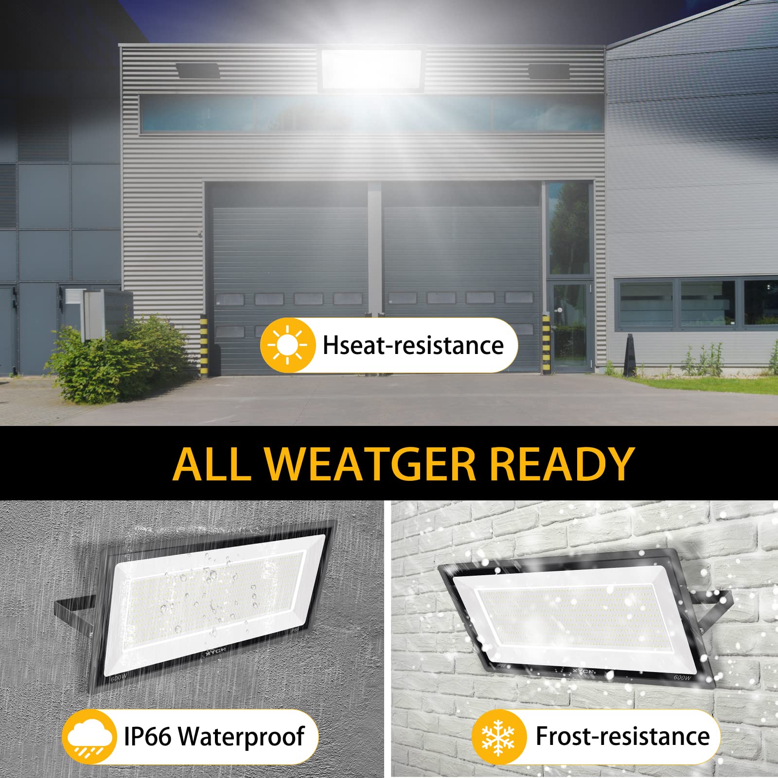 XYCN 600W LED Stadium Flood Light – 67500LM, 5000K Daylight, IP66 Waterproof, 3050W Equivalent for Sports Fields & Arena