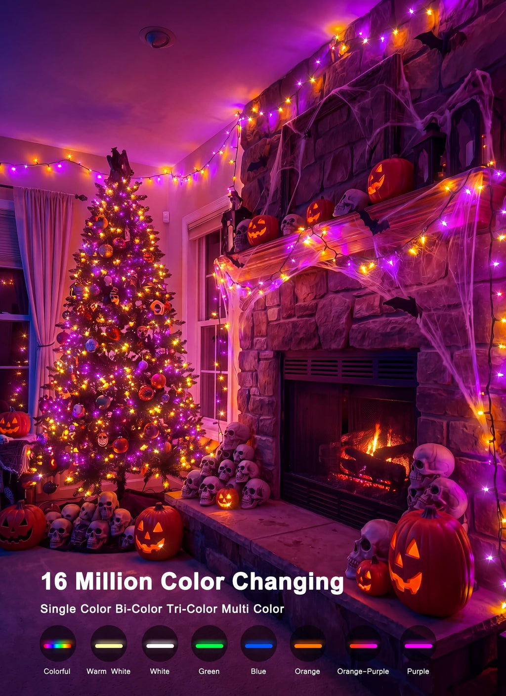 Smart RGB color-changing string light, 82 ft, 250 LED, app control
