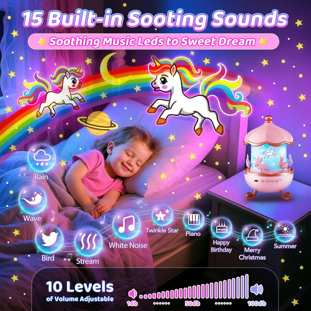 Unicorn star projector night light with sound machine for kids room