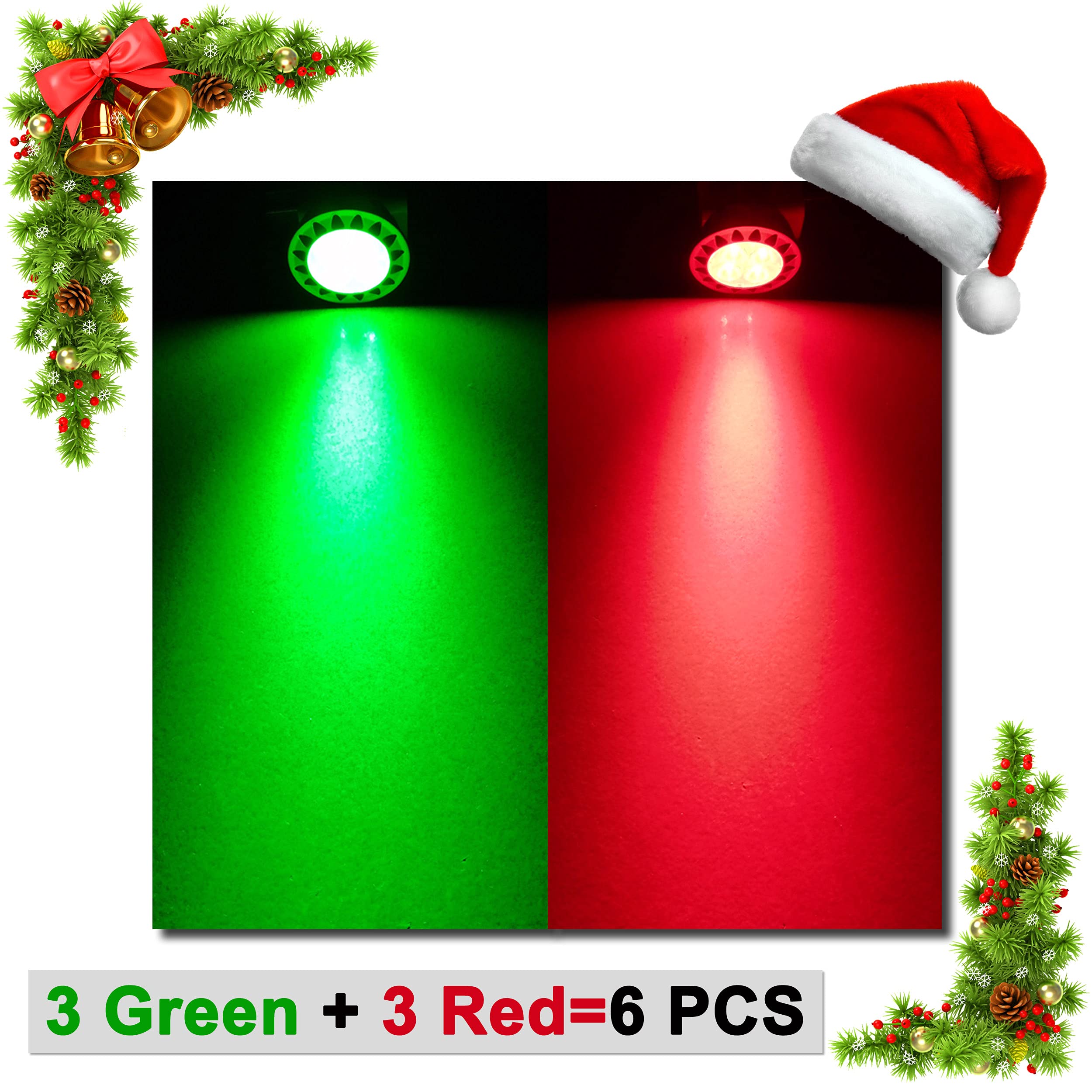 6-Pack MR16 GU5.3 LED Bulbs Red Green – 5W (50W Halogen Equiv.), 12V, 38° Beam Angle for Christmas Holiday Outdoor Landscape Lighting